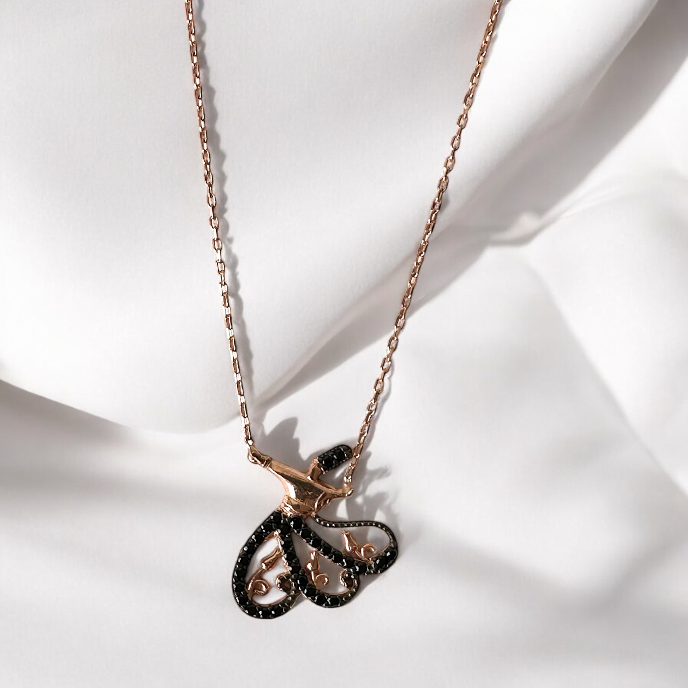925 K Black Zircon Stone-set Semazen Silver Necklace