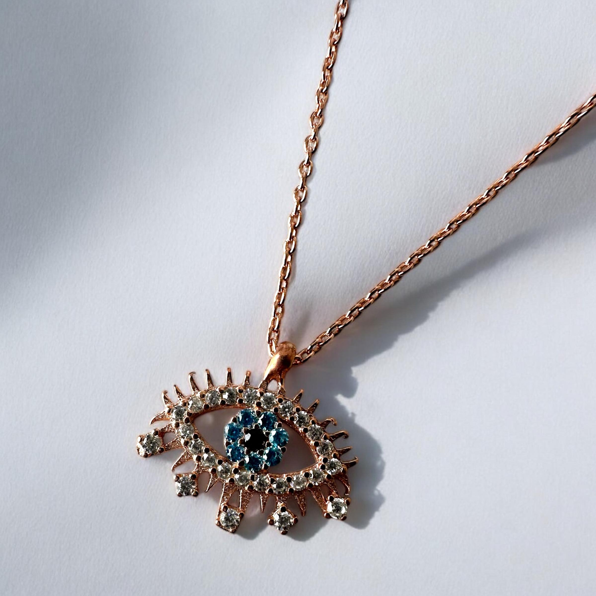 925 K Zircon Stone-set Eye Silver Necklace