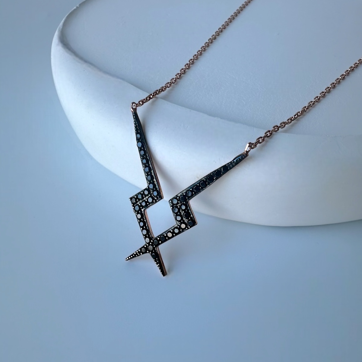 925 K Black Zircon Stone-set Yıldırım Silver Necklace