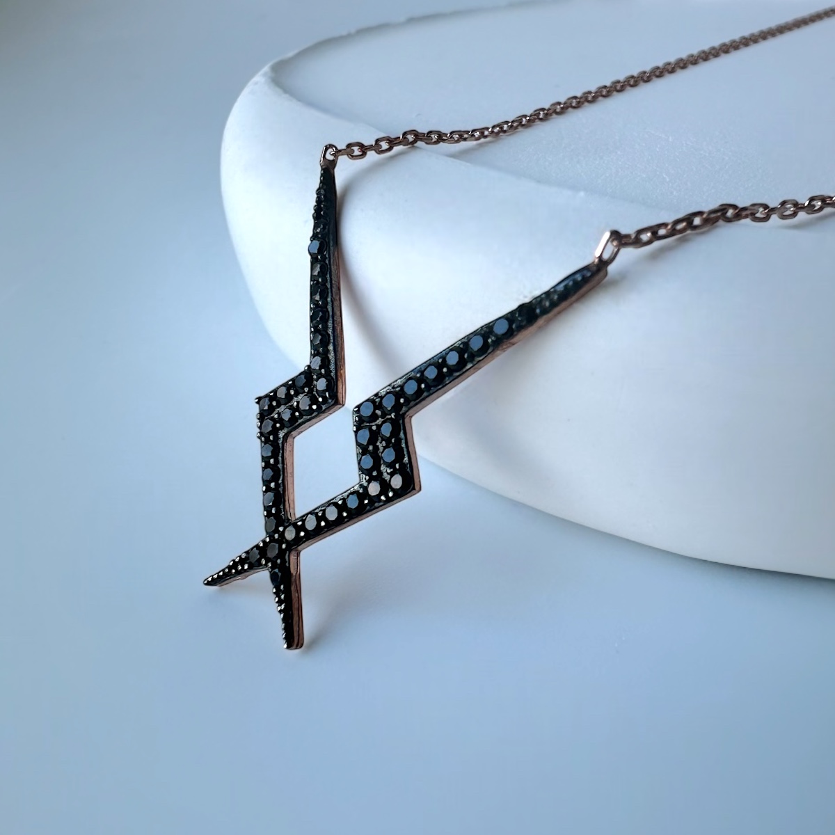 925 Sterling Silver Necklace with Black Zircon Stone Lightning