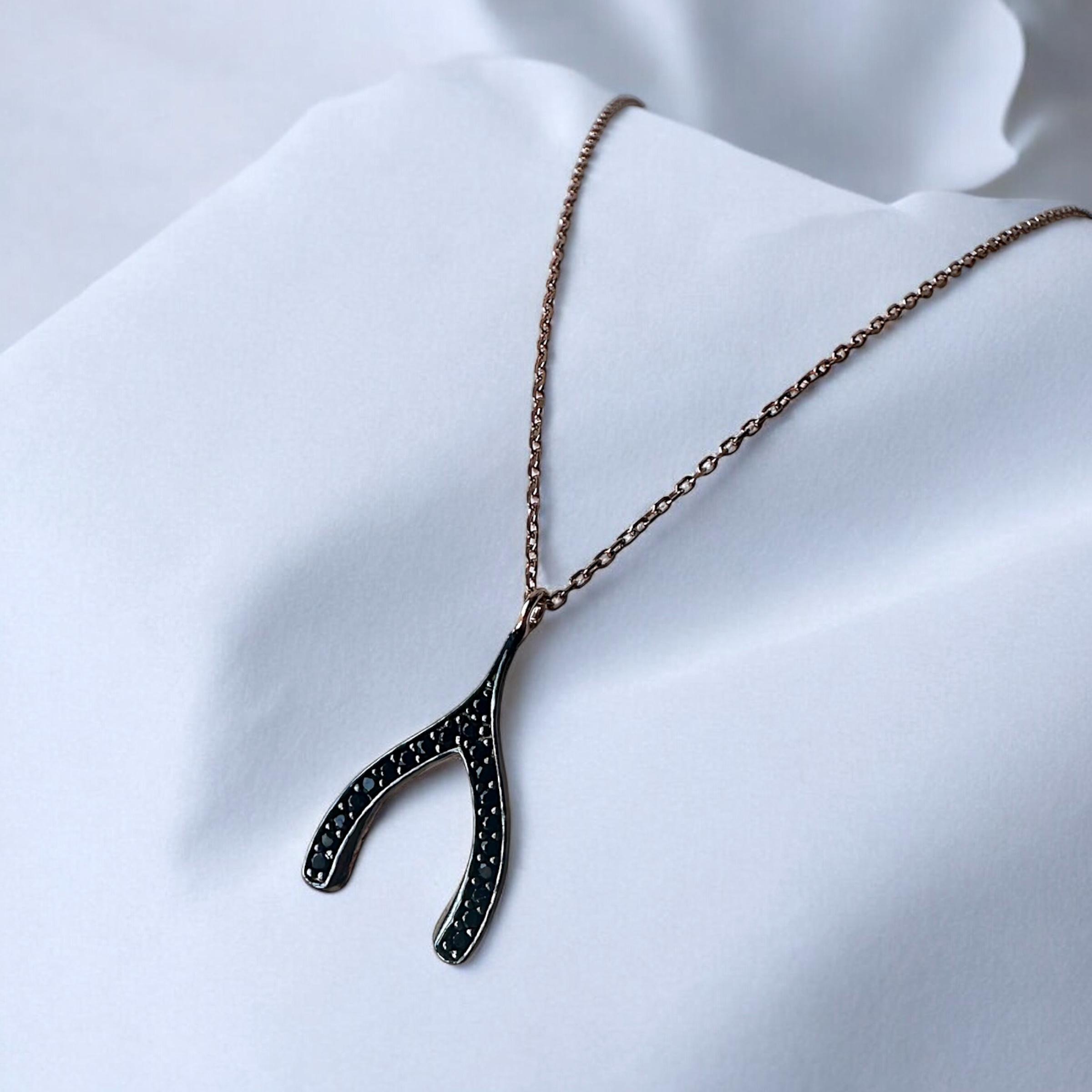 925 K Black Zircon Stone-set Lades Silver Necklace