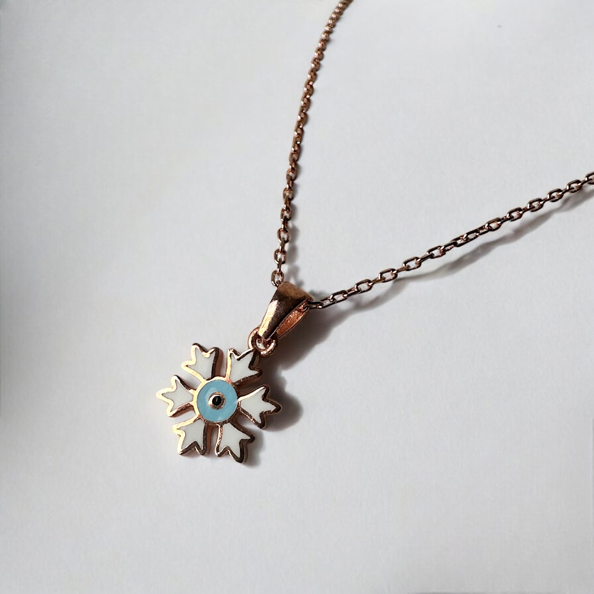 925 Sterling Silver Evil Eye Snowflake Necklace
