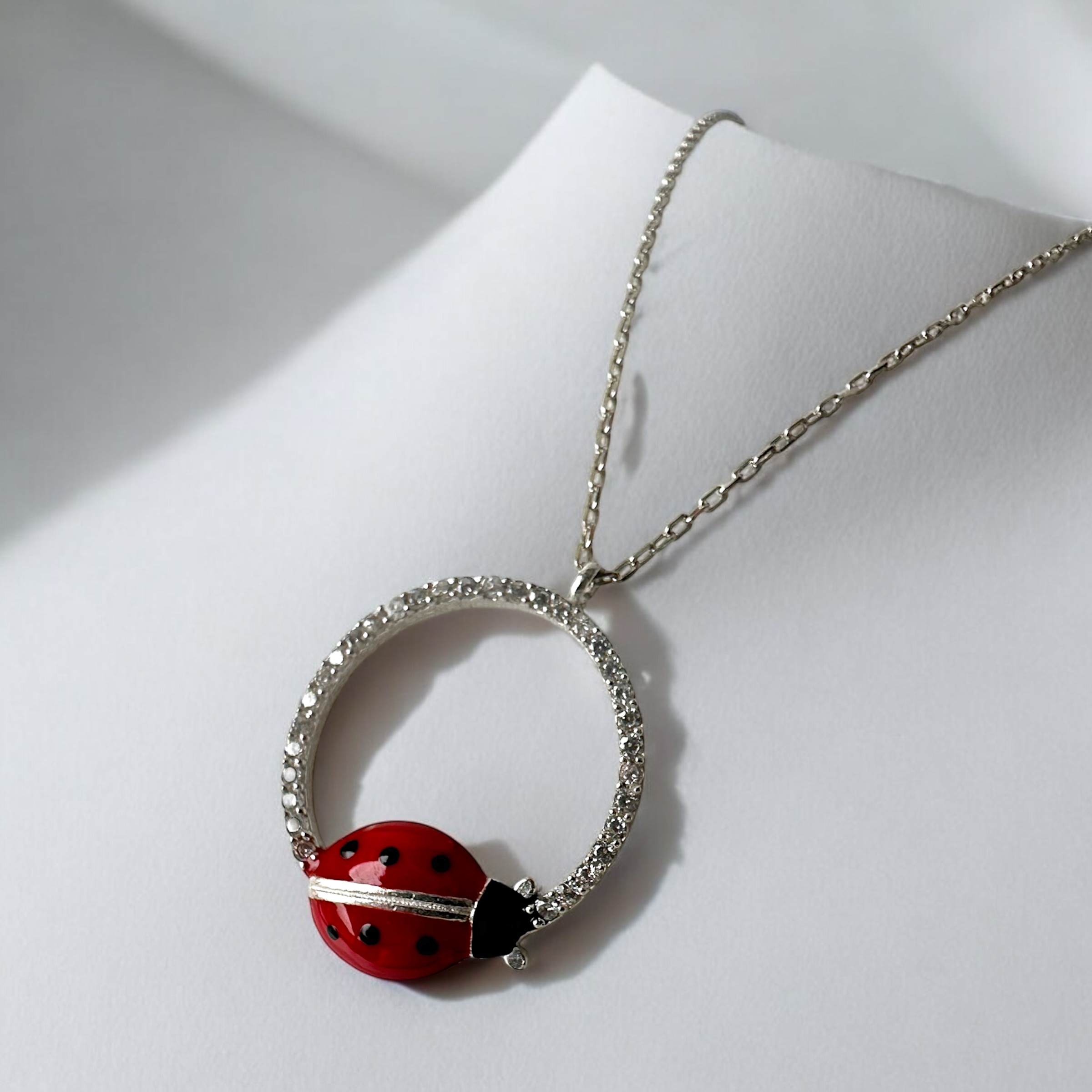 925 Sterling Silver Ladybug and Ring Necklace