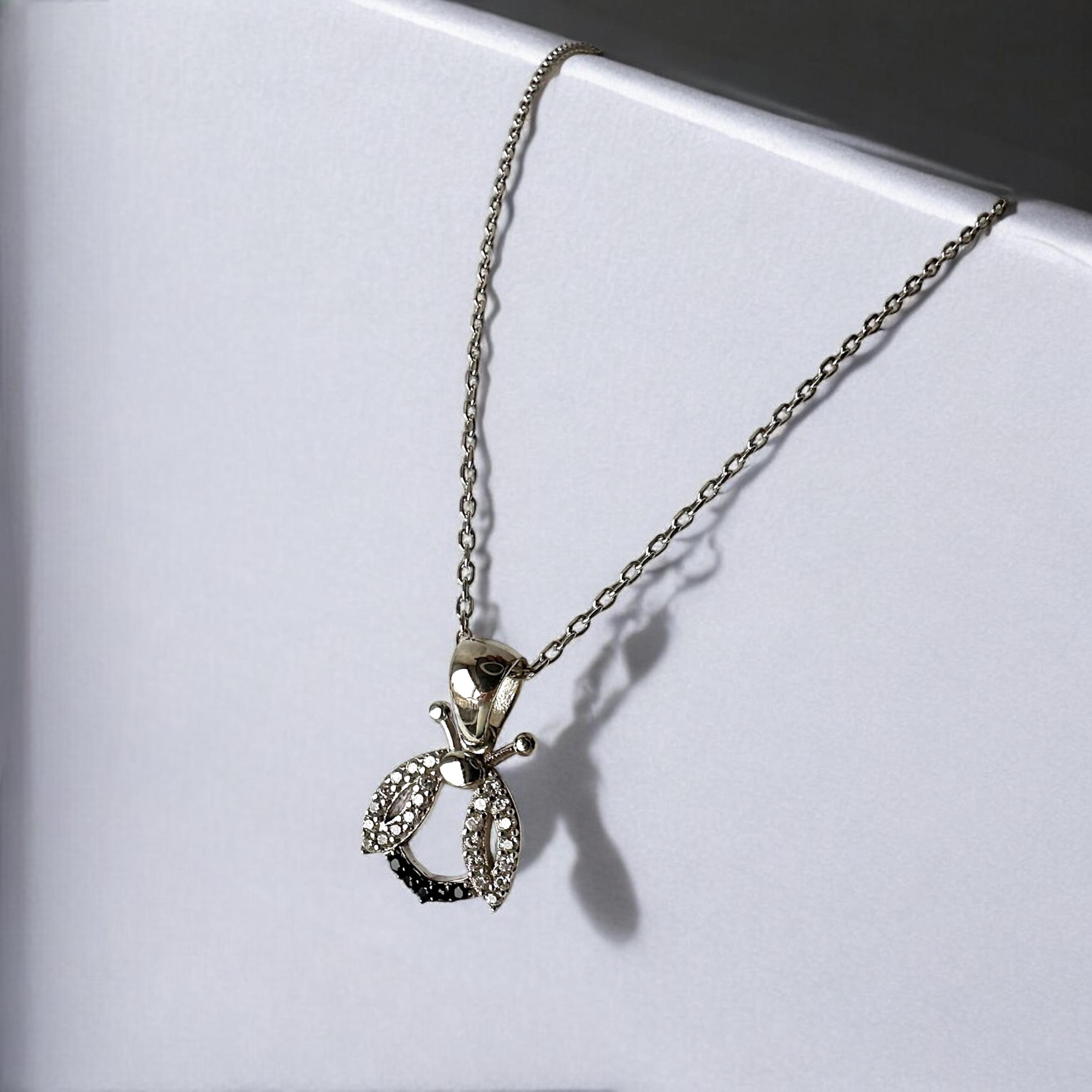 925 K White Zircon Stone-set Bee Silver Necklace