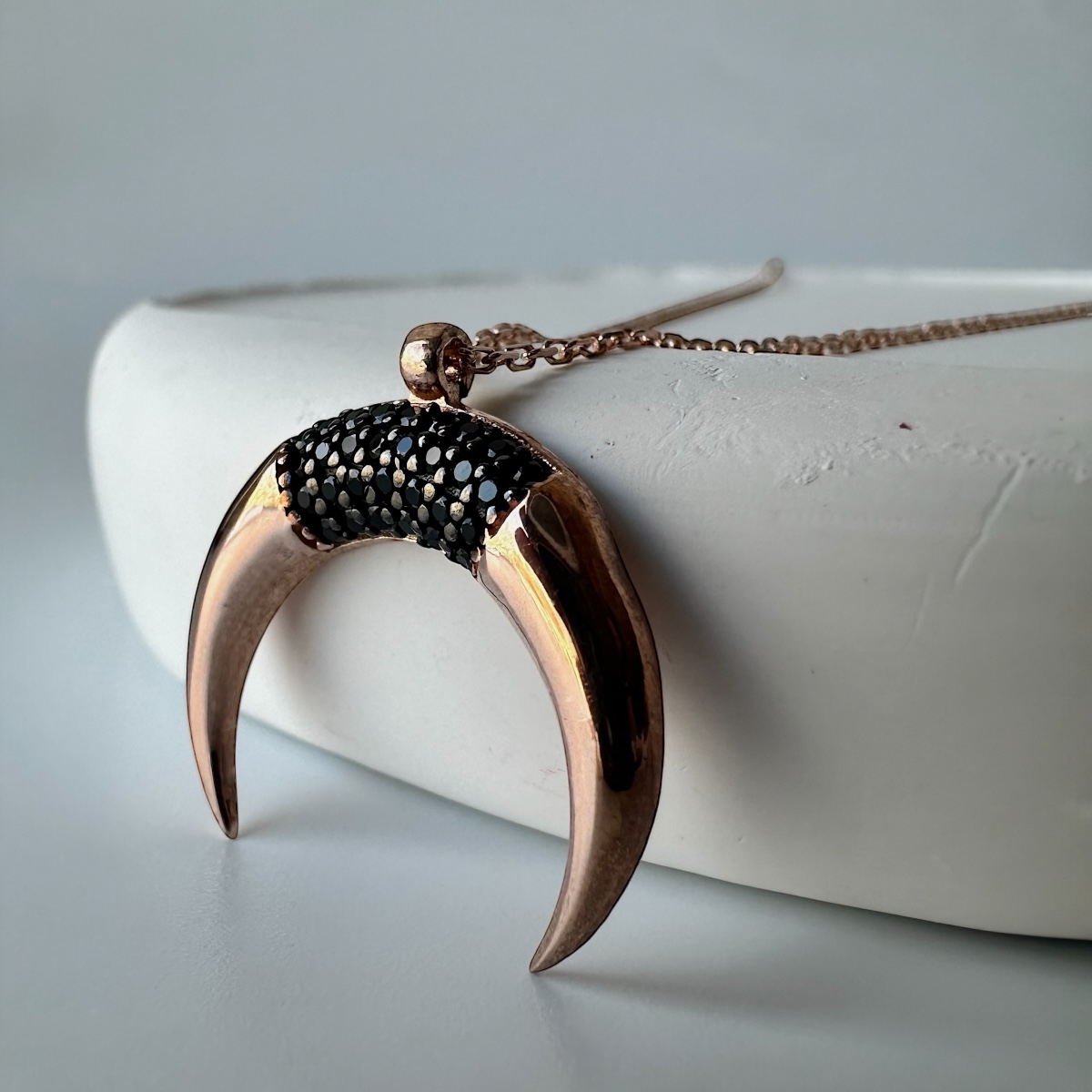 925 Sterling Silver Stone Inverted Crescent Necklace