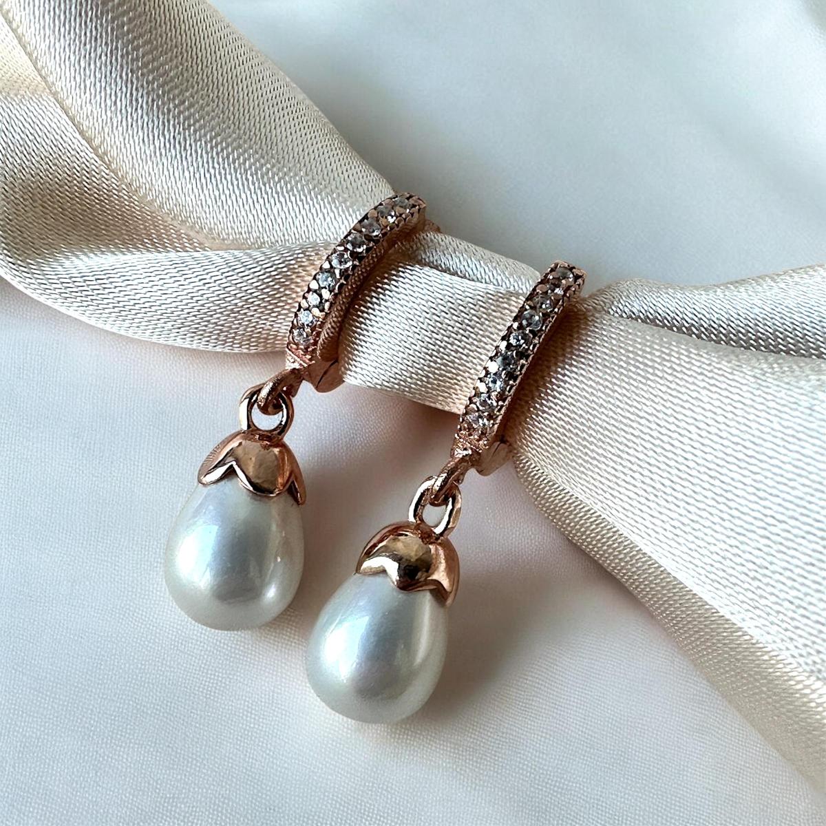 925 Sterling Zircon Stone Pearl Silver Women’s Earrings