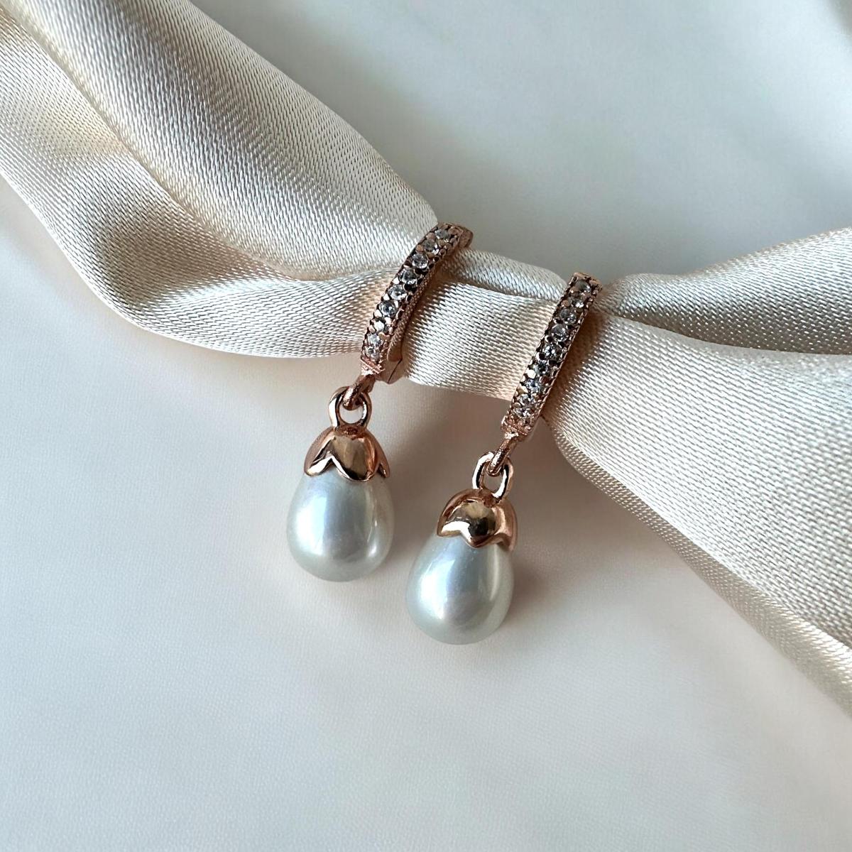 925 K Zircon Stone-set Pearl Silver Women's Earrings