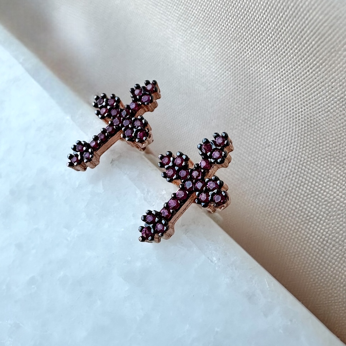 925 K Pink Zircon Stone-set Hac Women's Silver Earrings