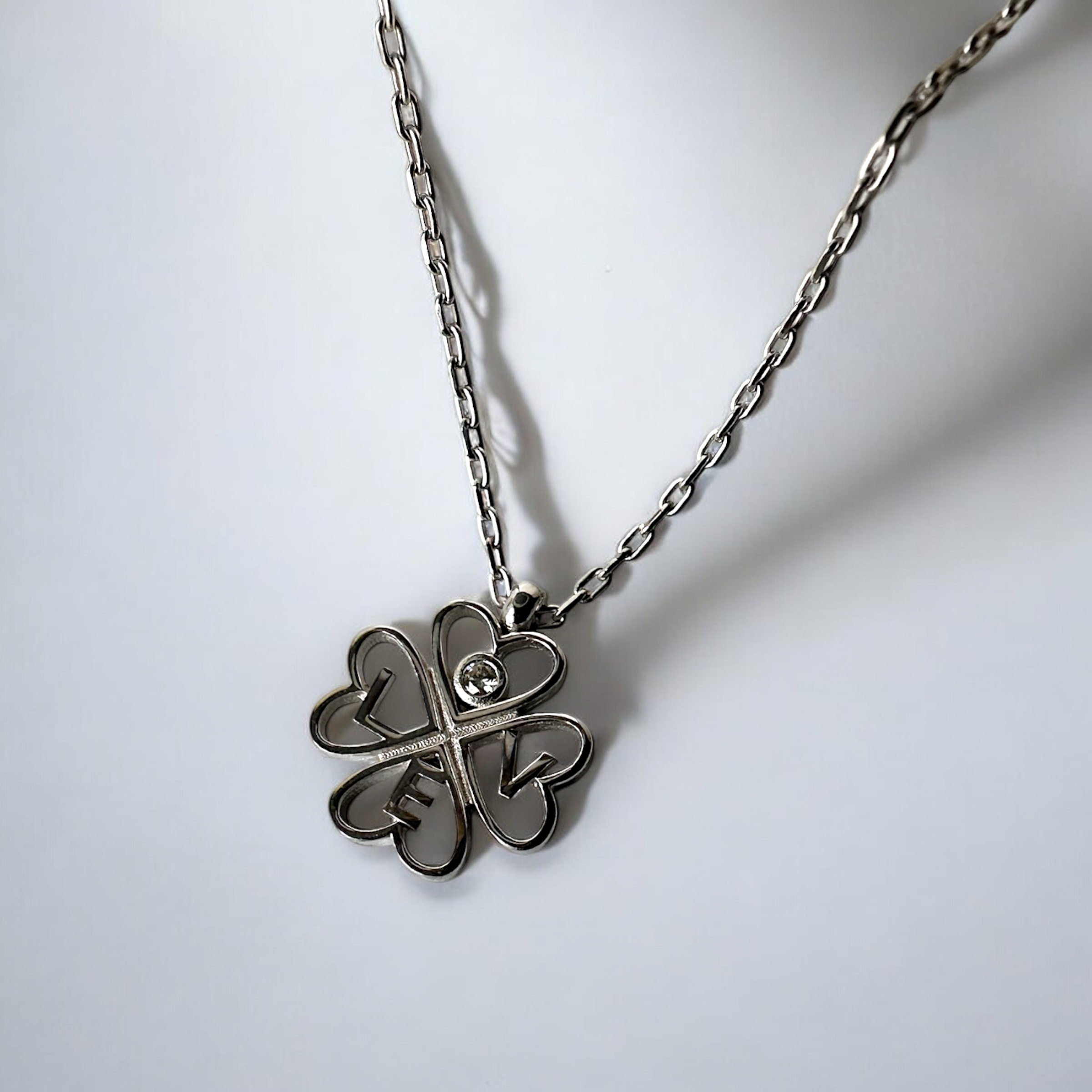 925 Sterling Silver Four Leaf Clover Love Necklace