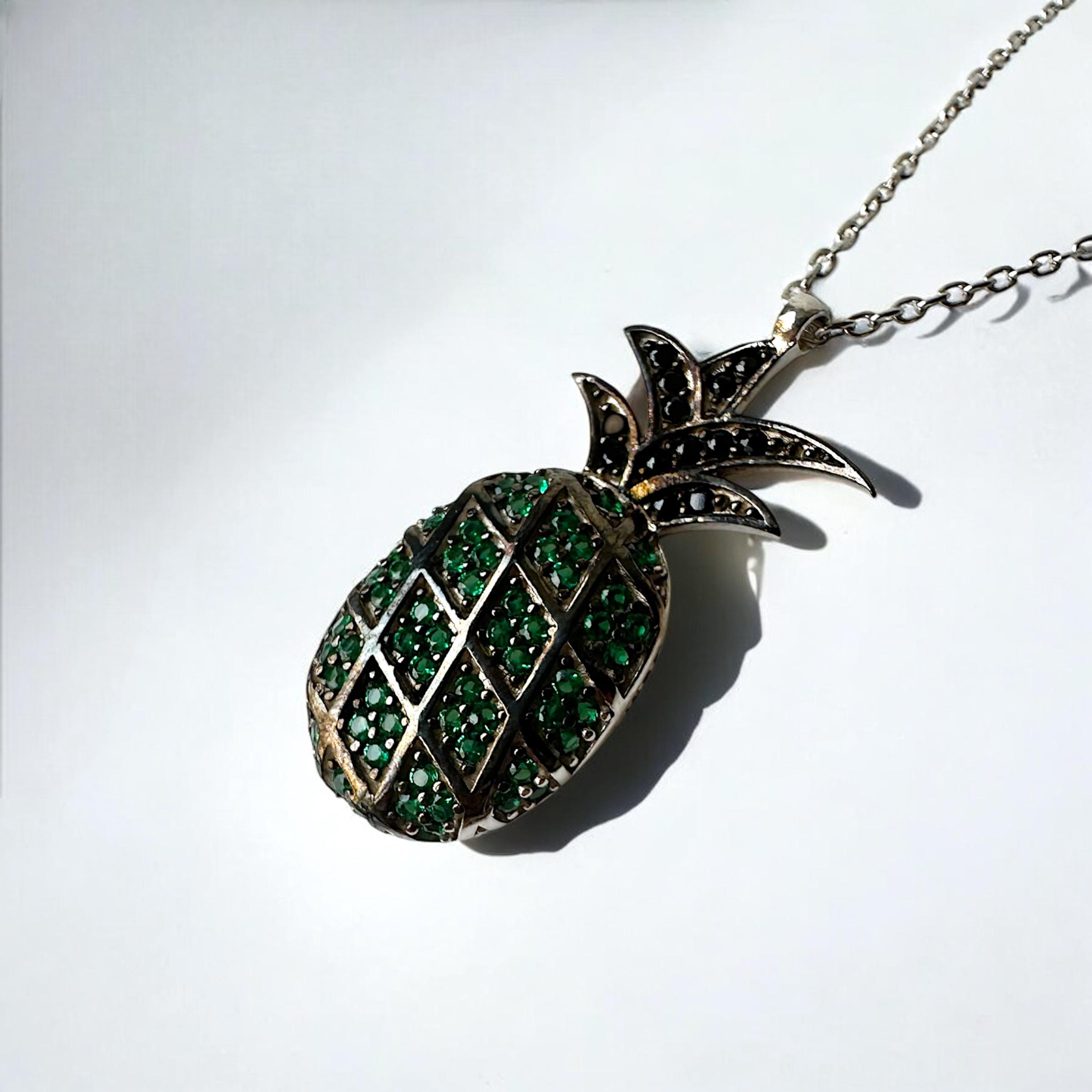 925 Sterling Stone Pineapple Silver Necklace