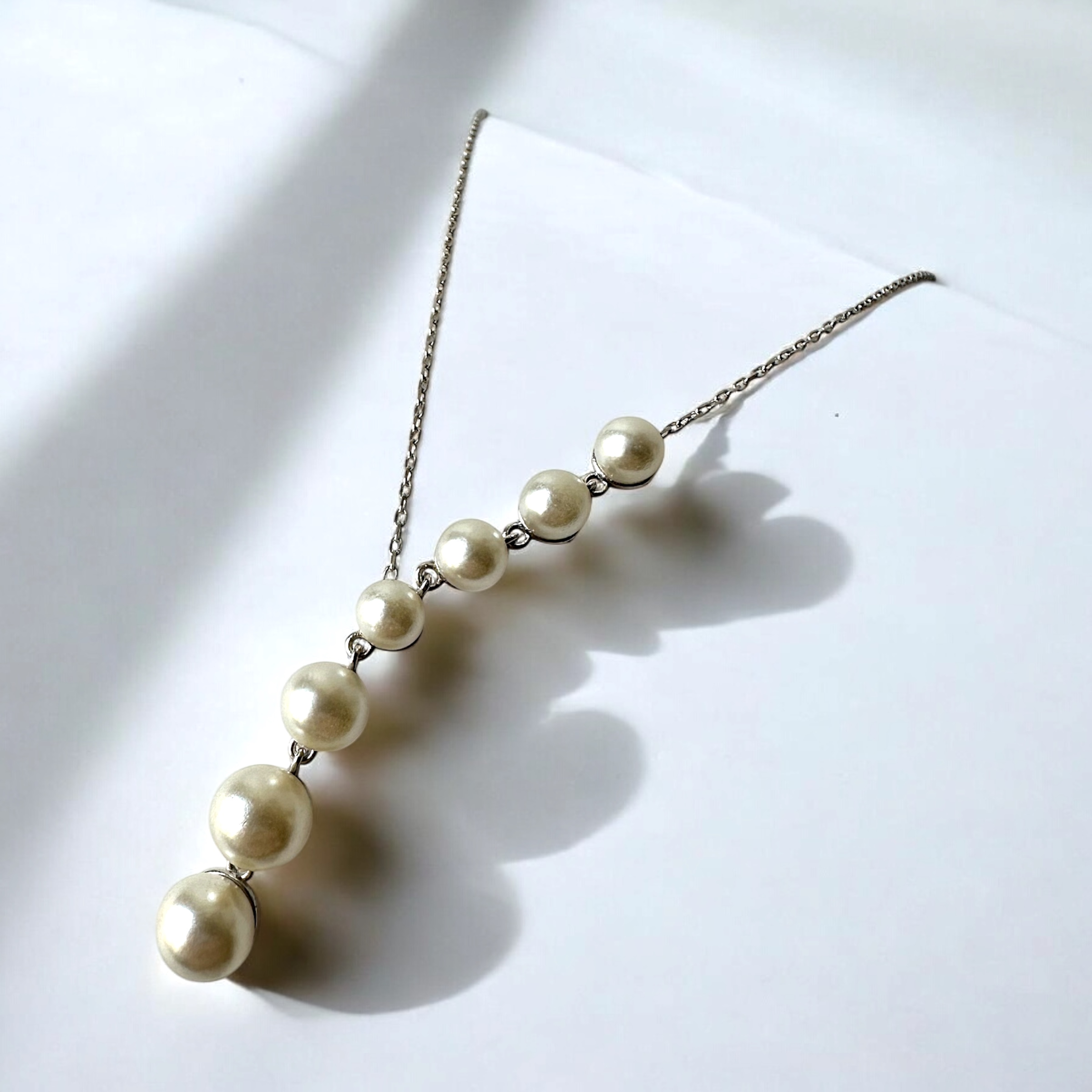 925 Sterling Silver Necklace for Women with Flowing Pearls