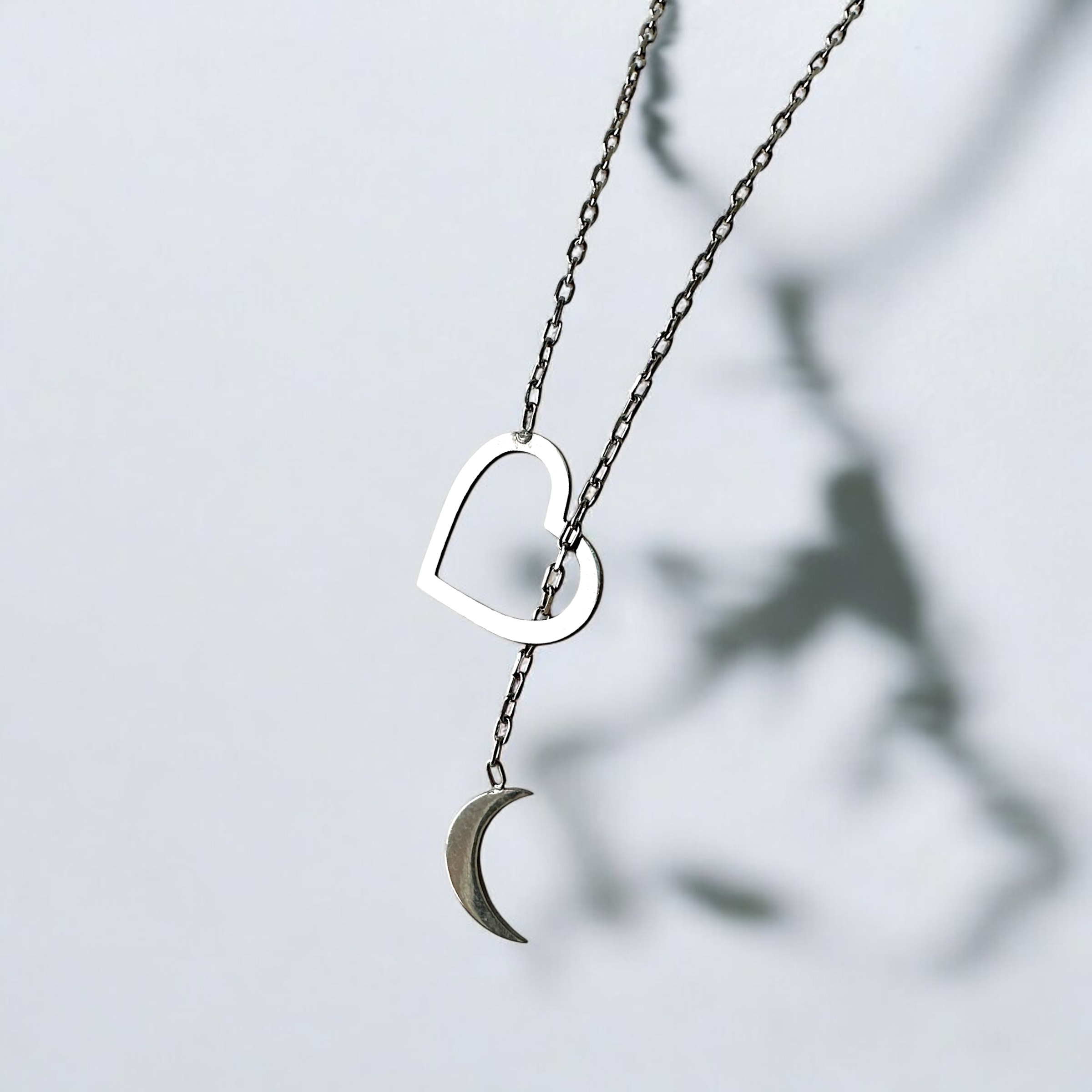 925 K İç İçe Heart & Ay Women's Silver Necklace