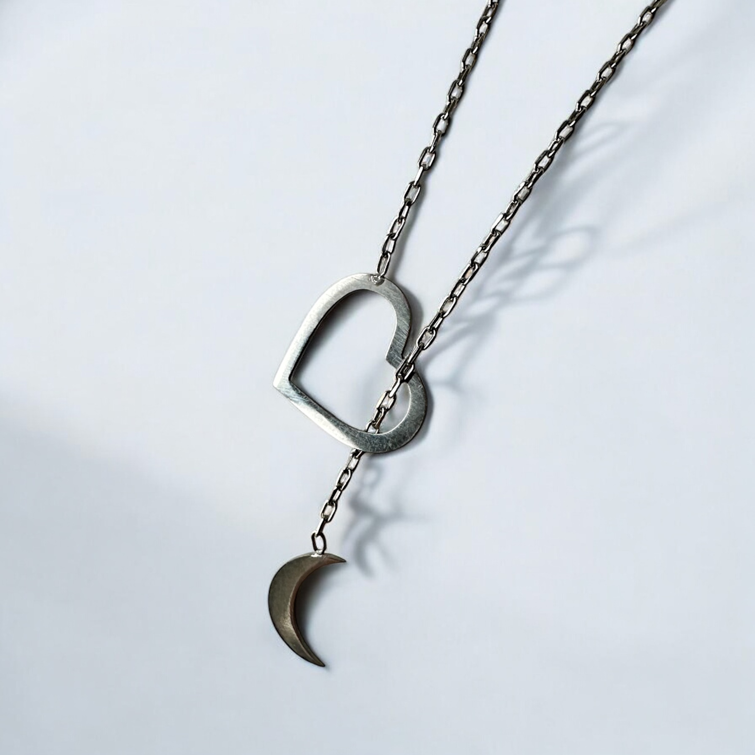 925 Sterling Silver Necklace for Women, Heart and Moon Intertwined