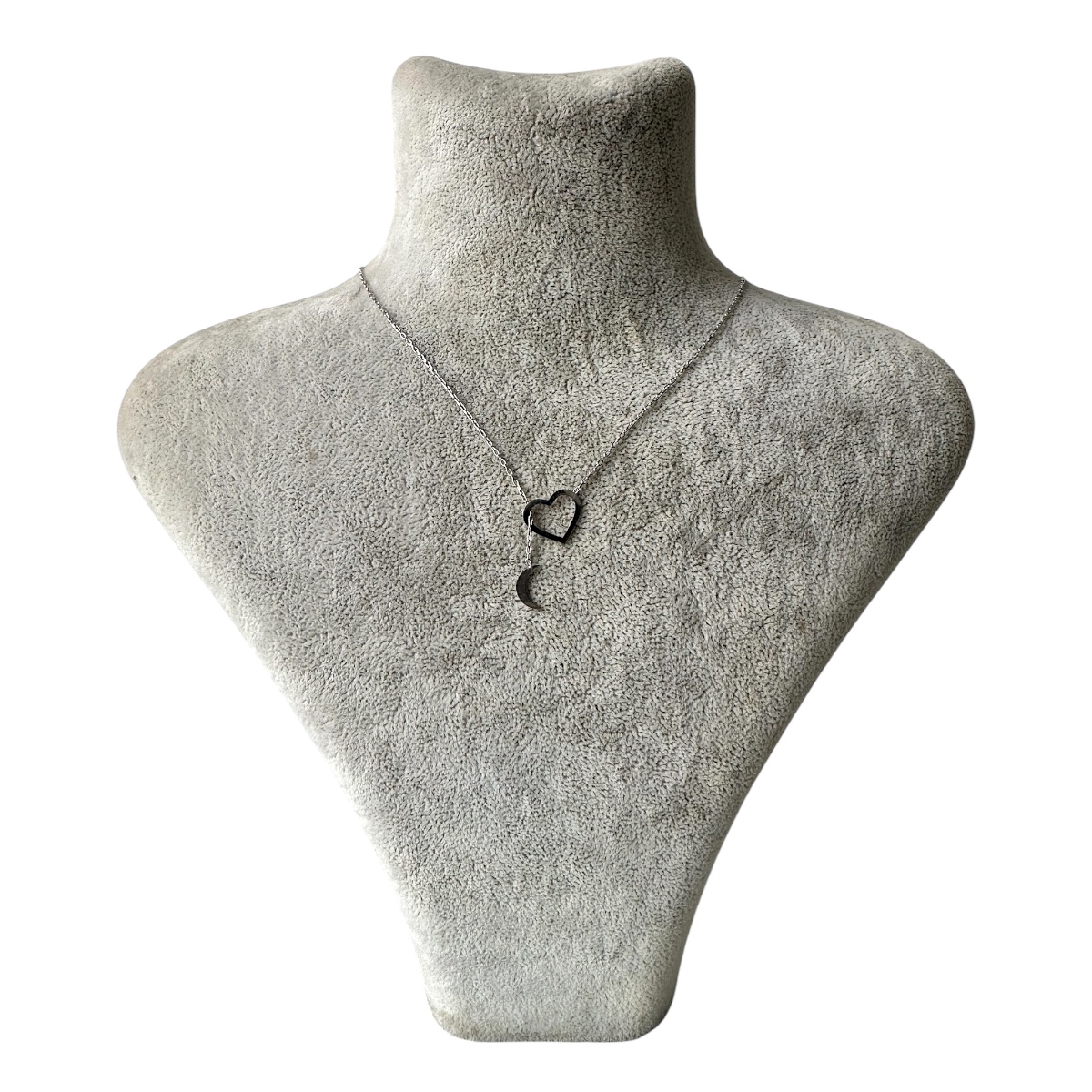 925 Sterling Silver Necklace for Women, Heart and Moon Intertwined