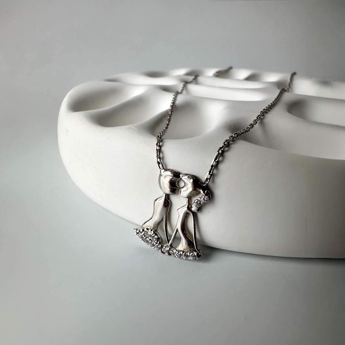 925 Sterling Silver Double Necklace with Stone