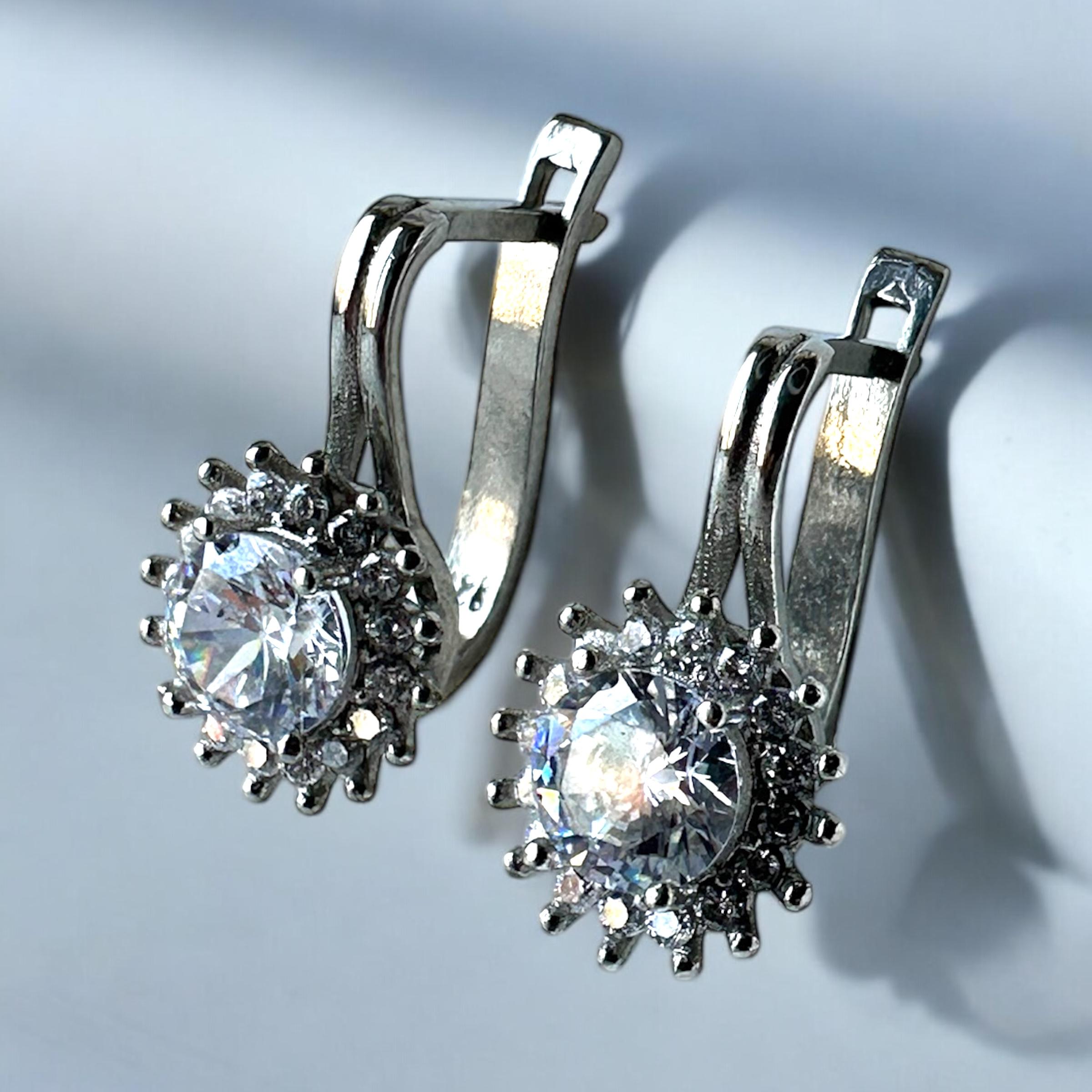 925 K Zircon Stone Round Cut Silver Earrings