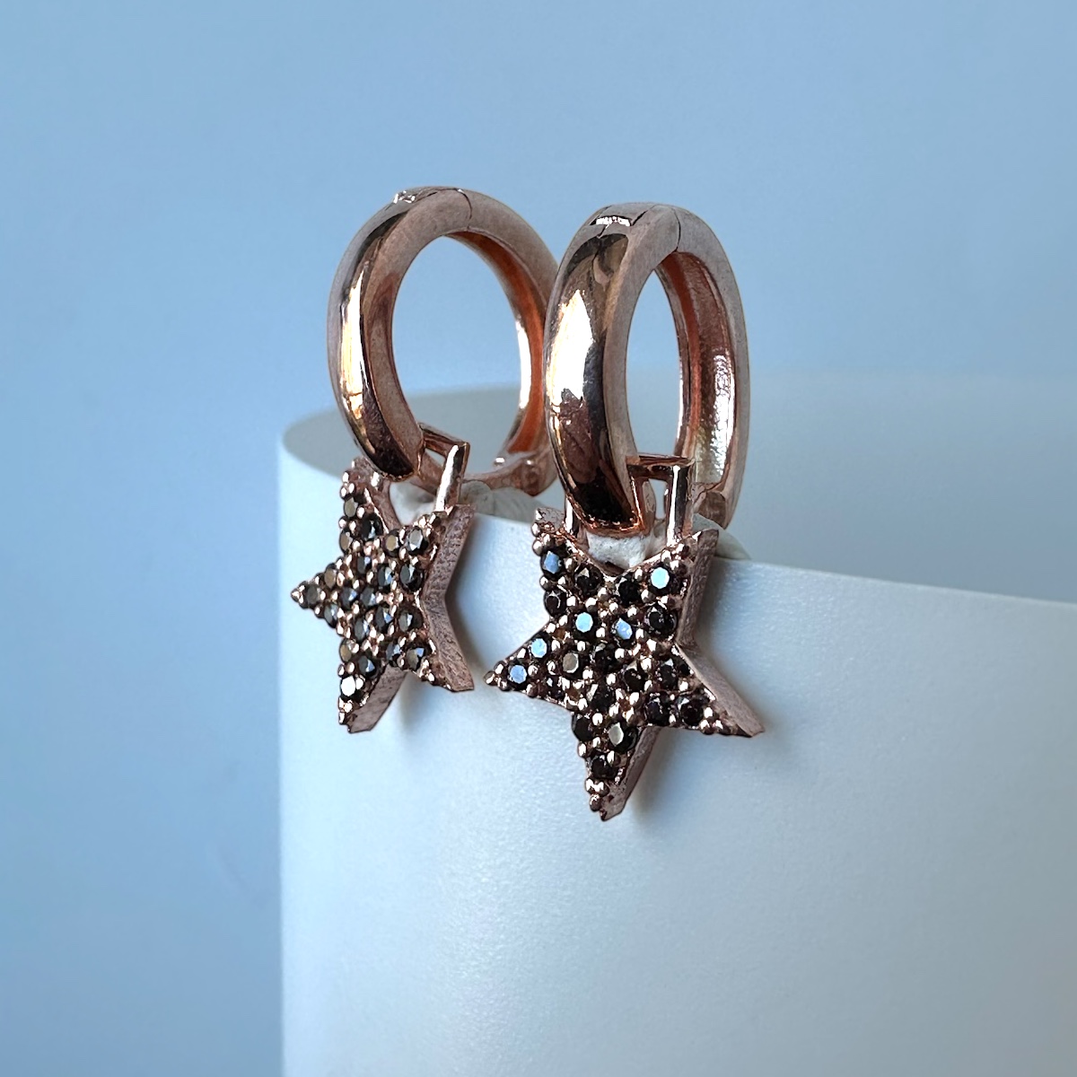 925 K Black Zircon Stone-set Star Silver Earrings