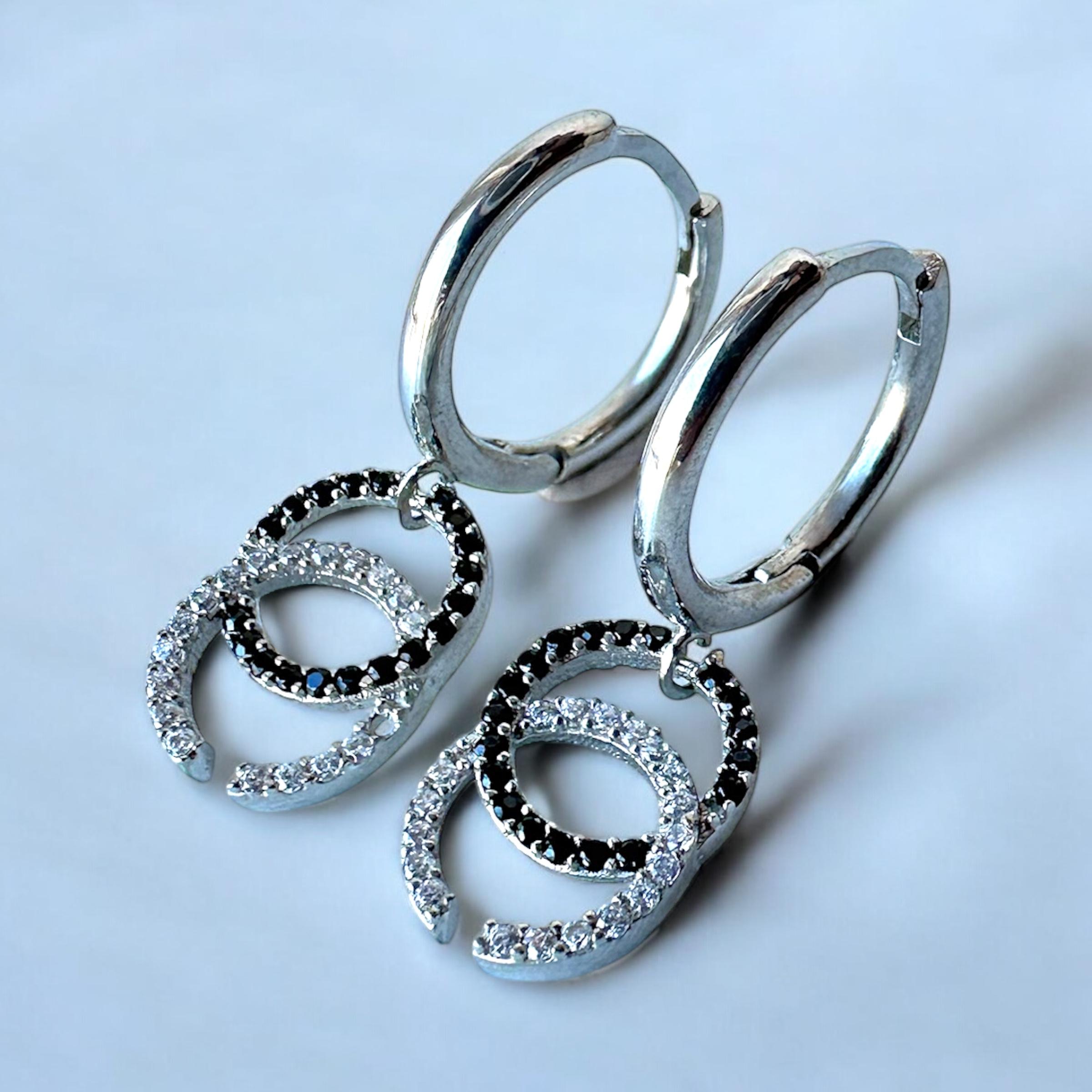 925 K Zircon Stone-set Hoops Women's Silver Earrings