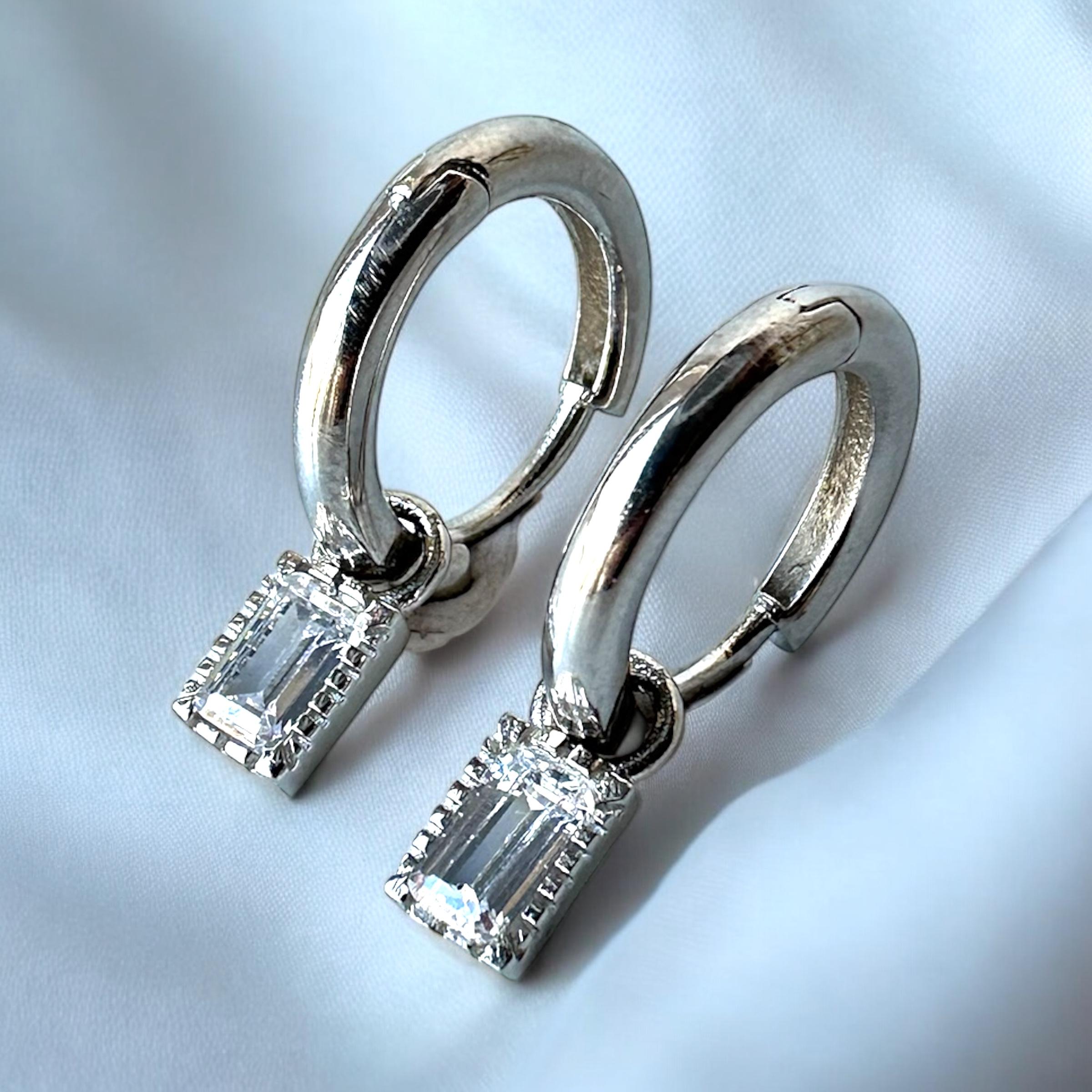 925 Sterling Silver Baguette White Women’s Earrings