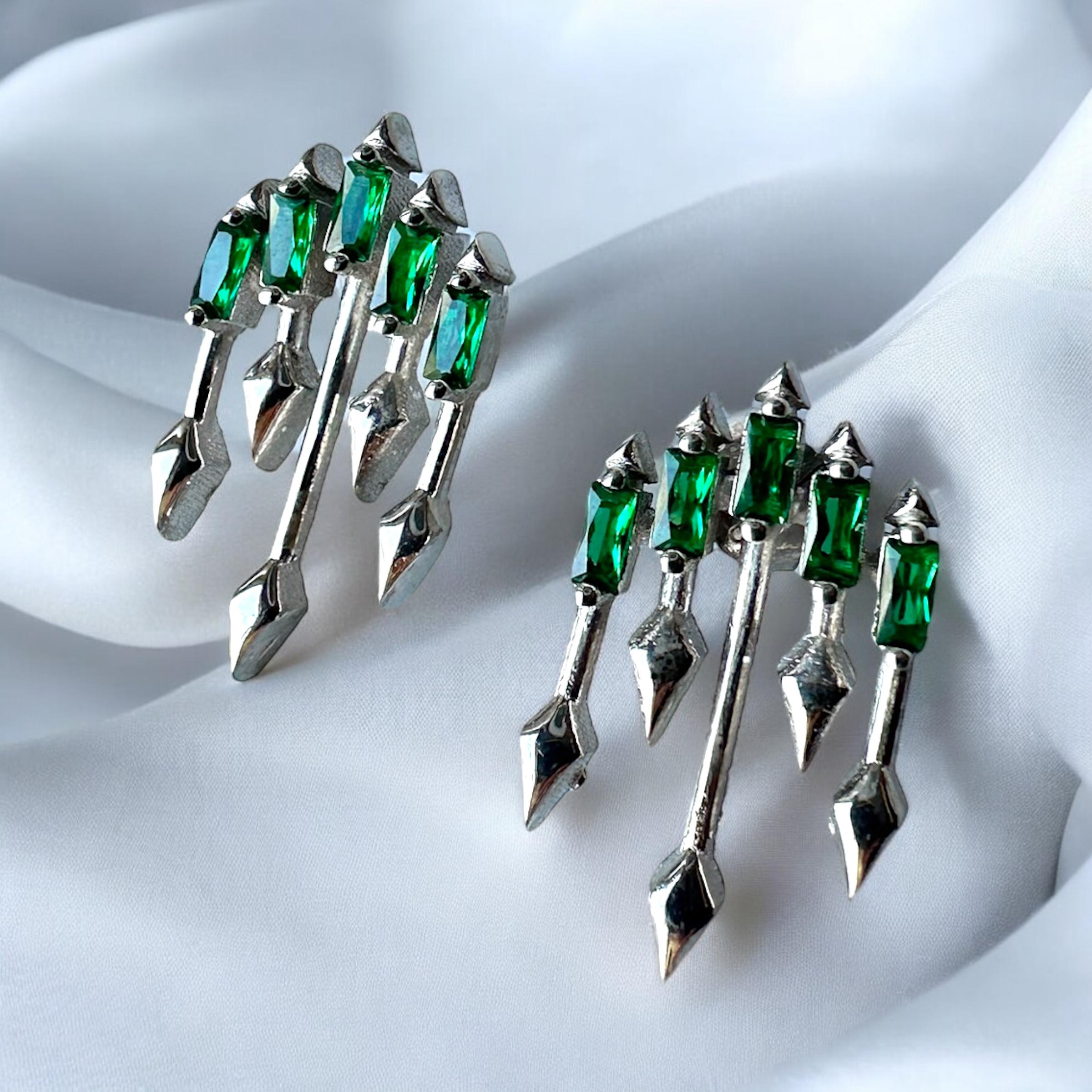 925 K Green Zircon Stone-set Oklar Women's Silver Earrings