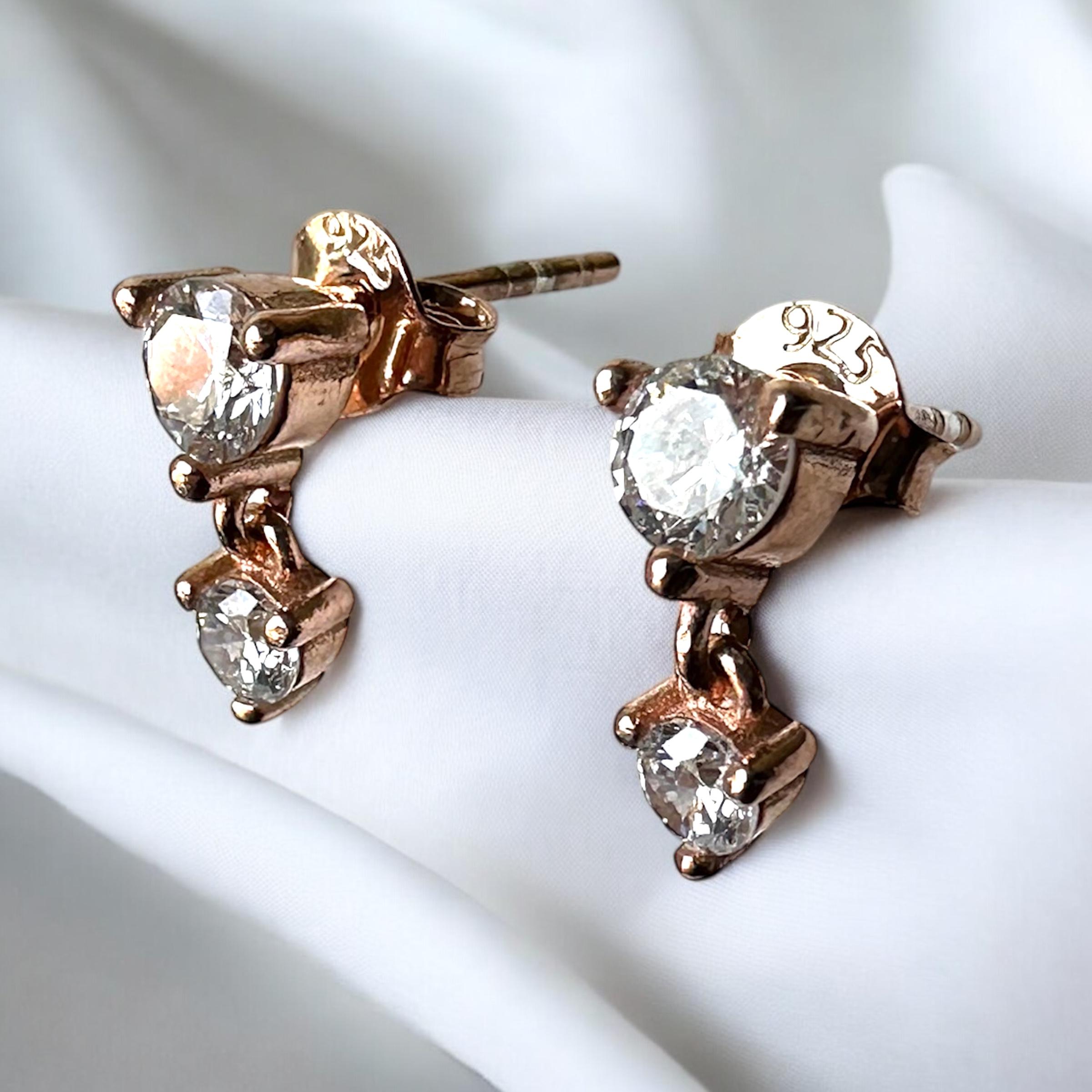 925 Sterling Silver Earrings with 2 White Stones