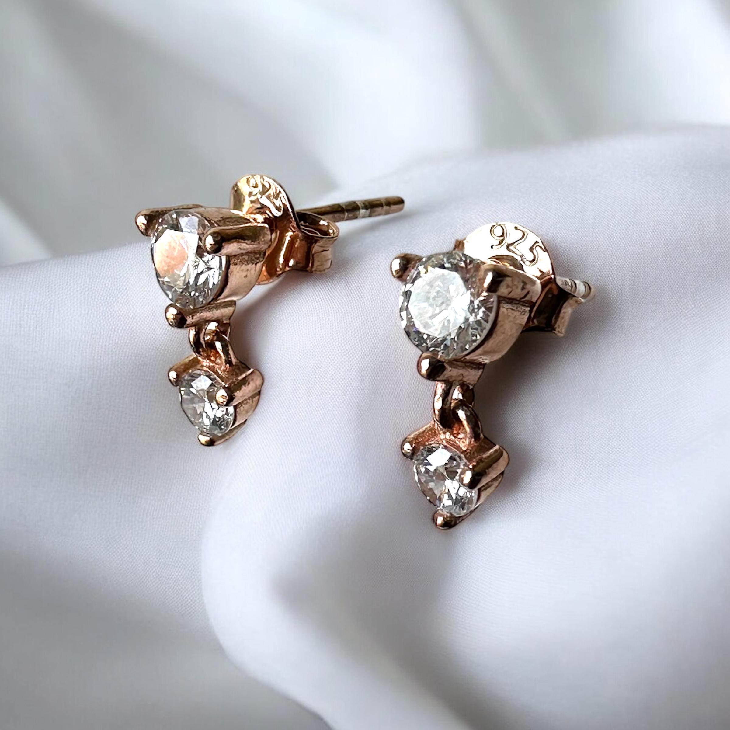 925 K White Zircon 2 Stone-set Silver Earrings