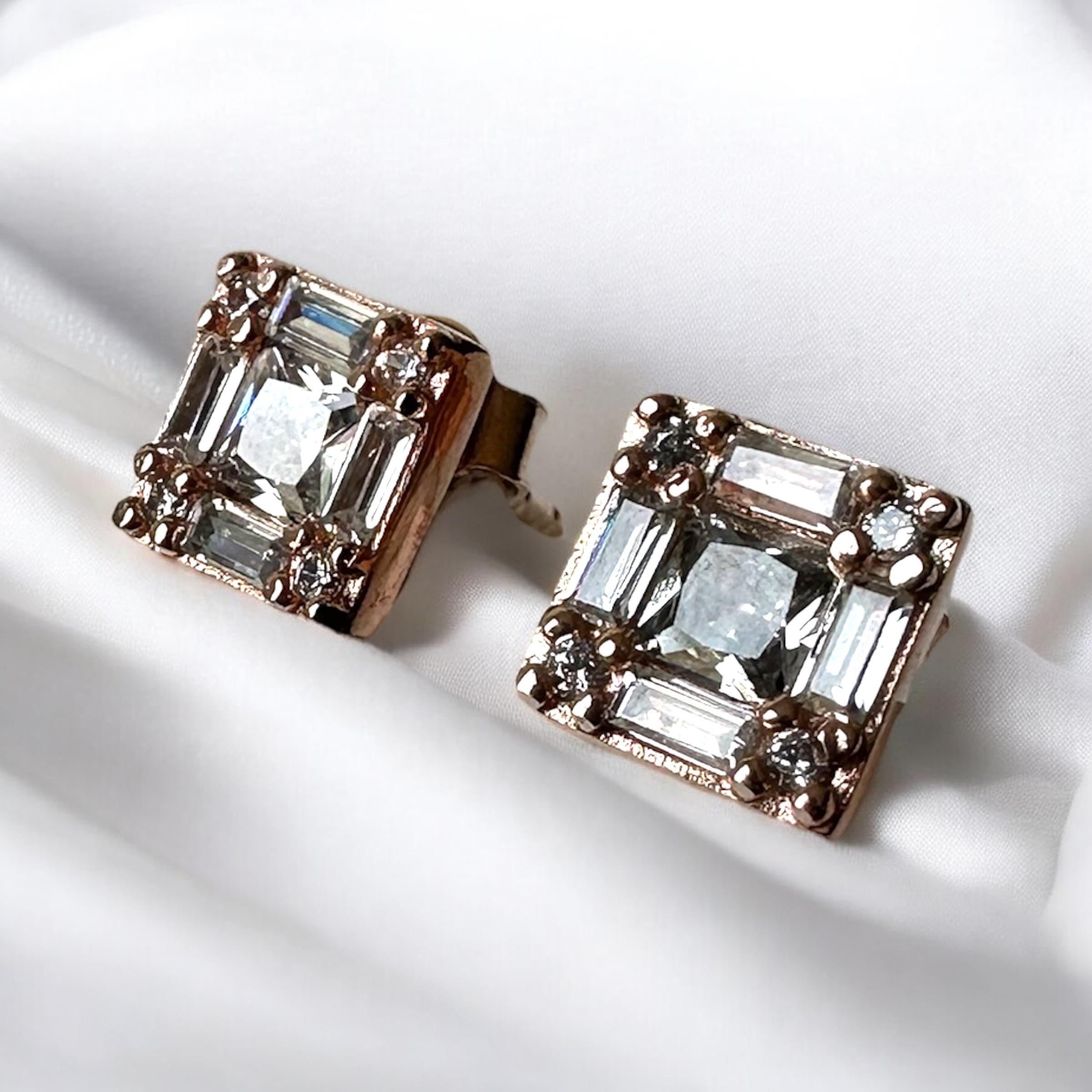 925 Sterling Rose Baguette Silver Earrings