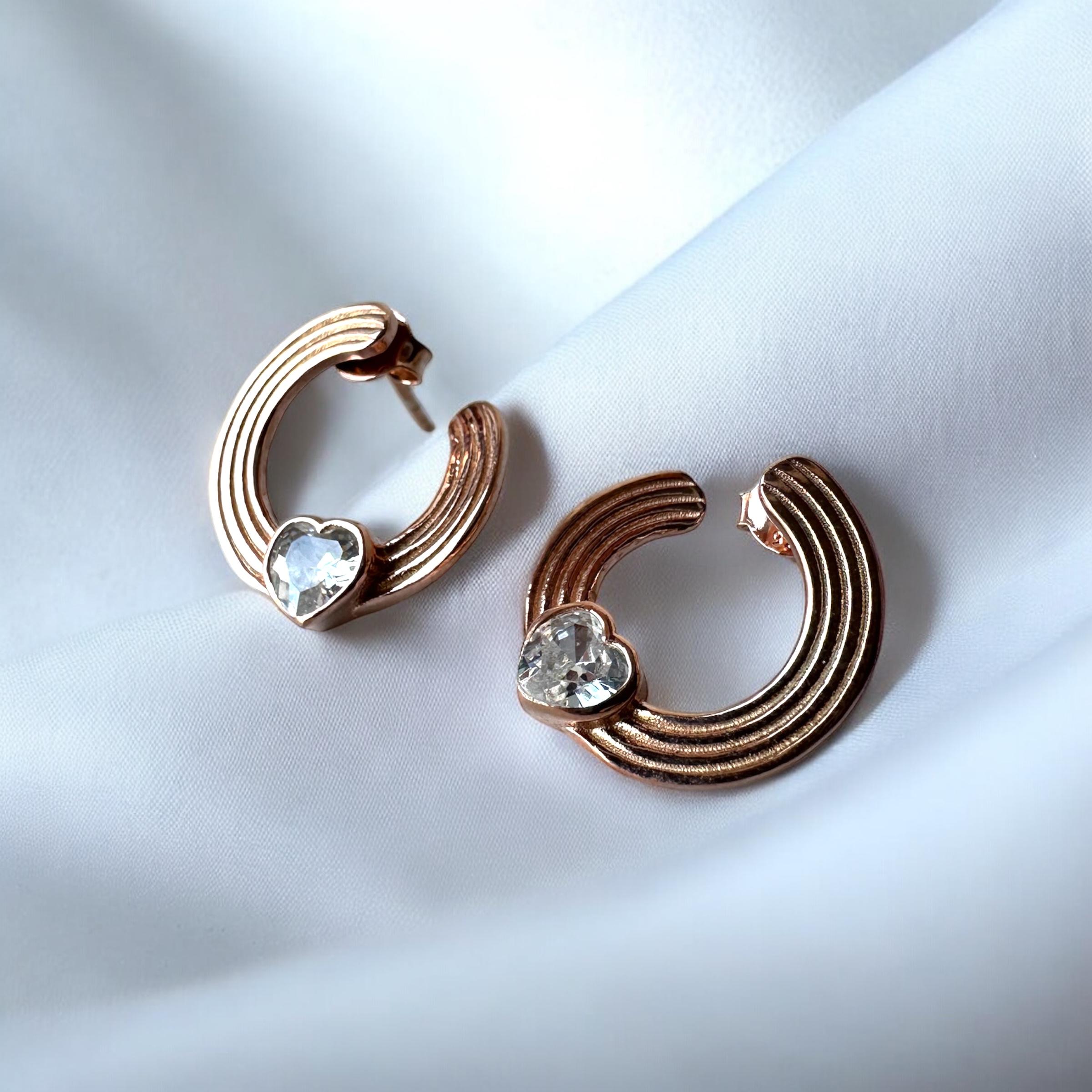 925 K Heart Hoop Silver Earrings