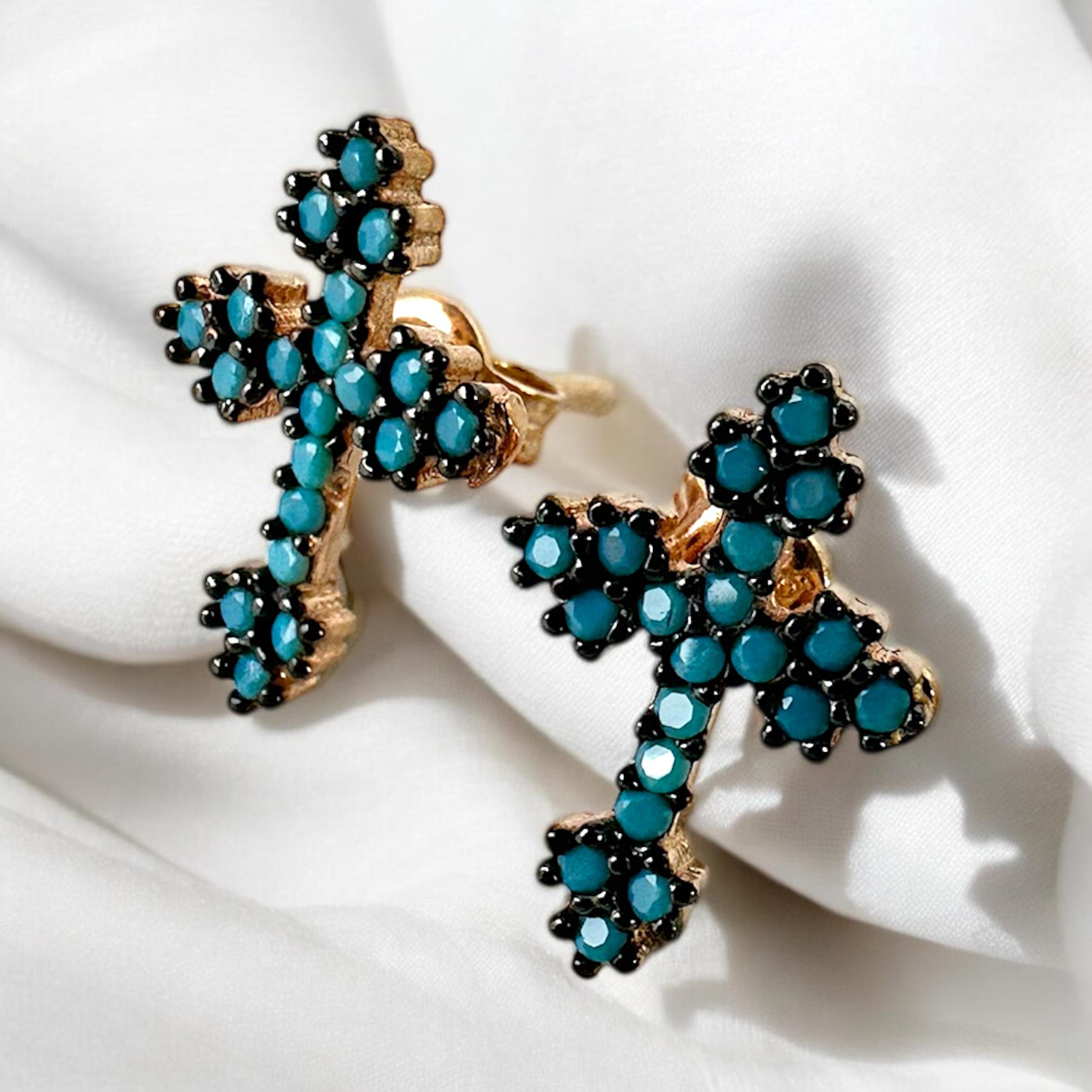 925 K Turquoise Zircon Stone-set Hac Women's Silver Earrings