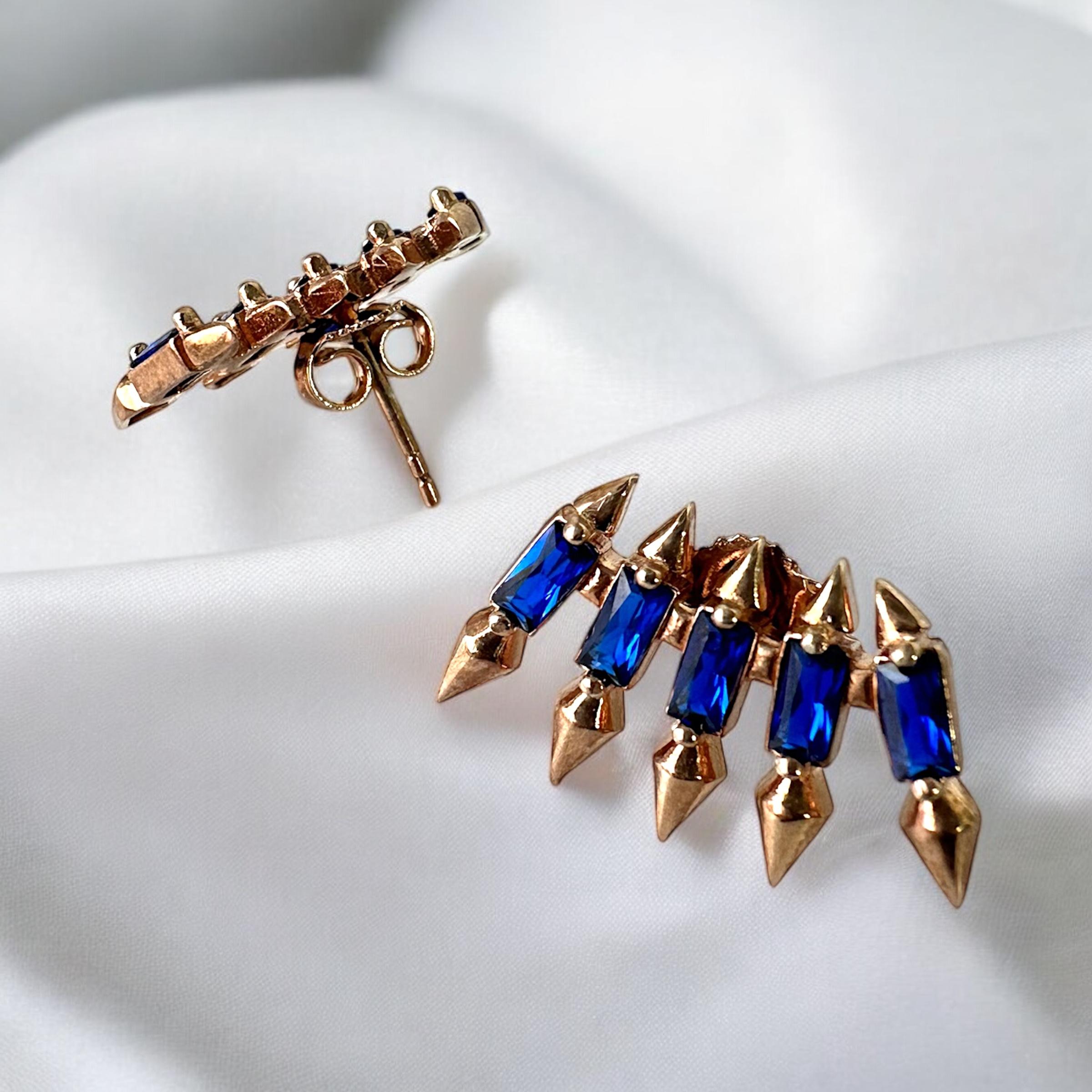 925 Sterling Silver Arrow Earrings with Navy Blue Stones