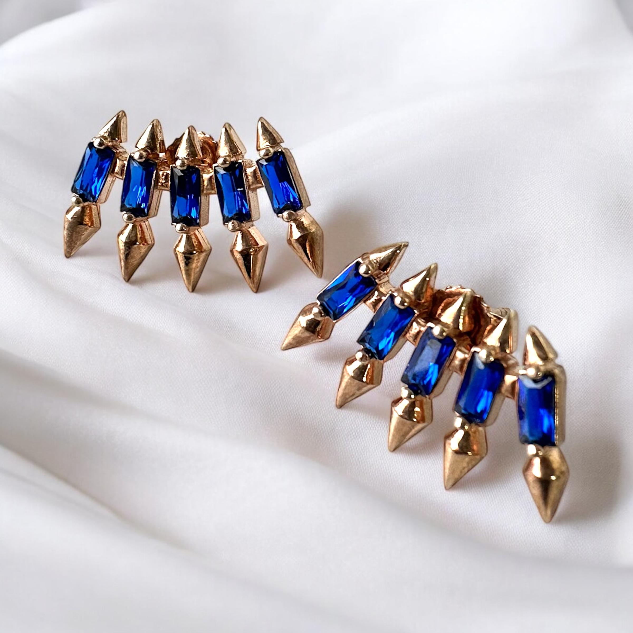 925 K Navy Zircon Stone-set Oklar Silver Earrings