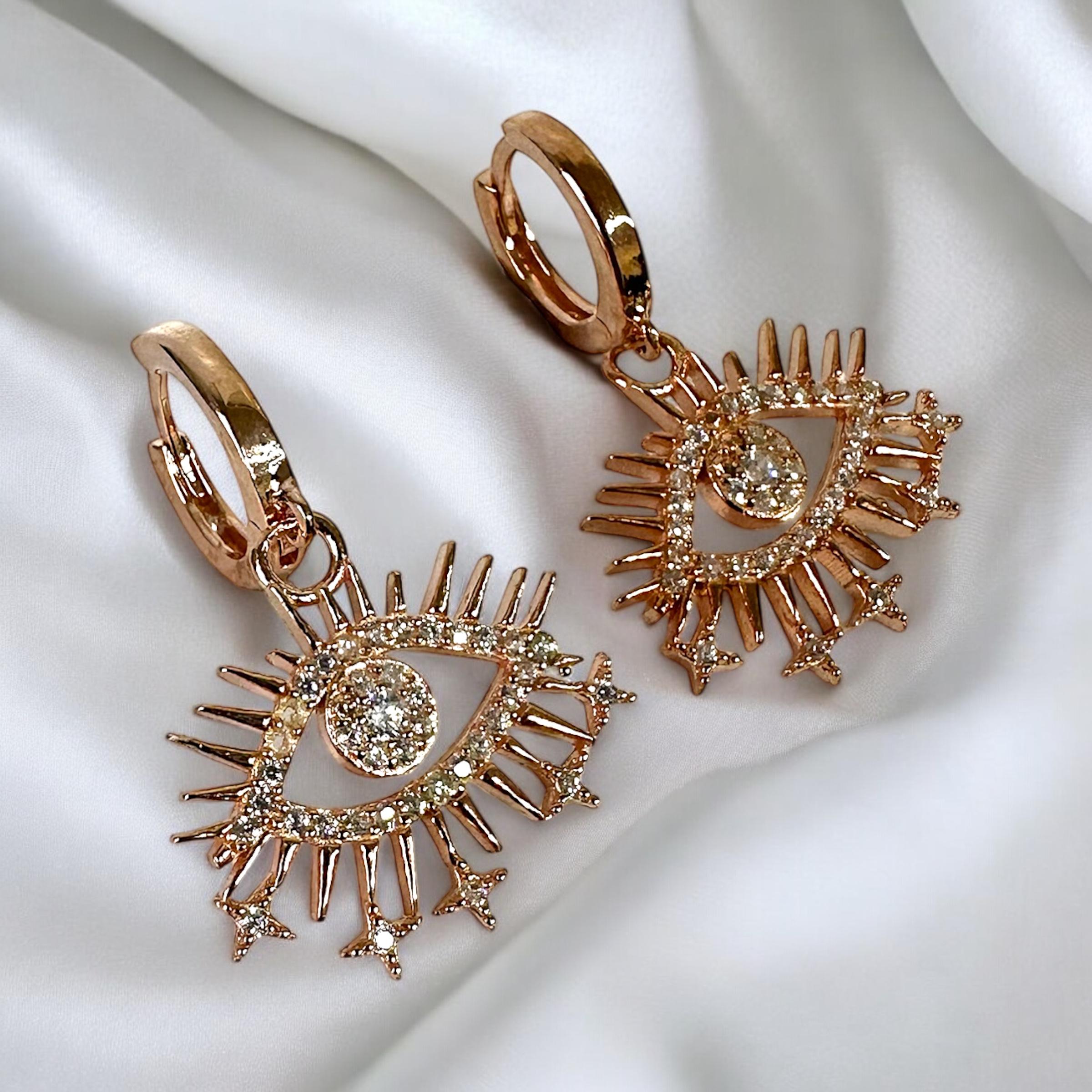 925 Sterling Zircon Stone Dangle Eye Silver Earrings