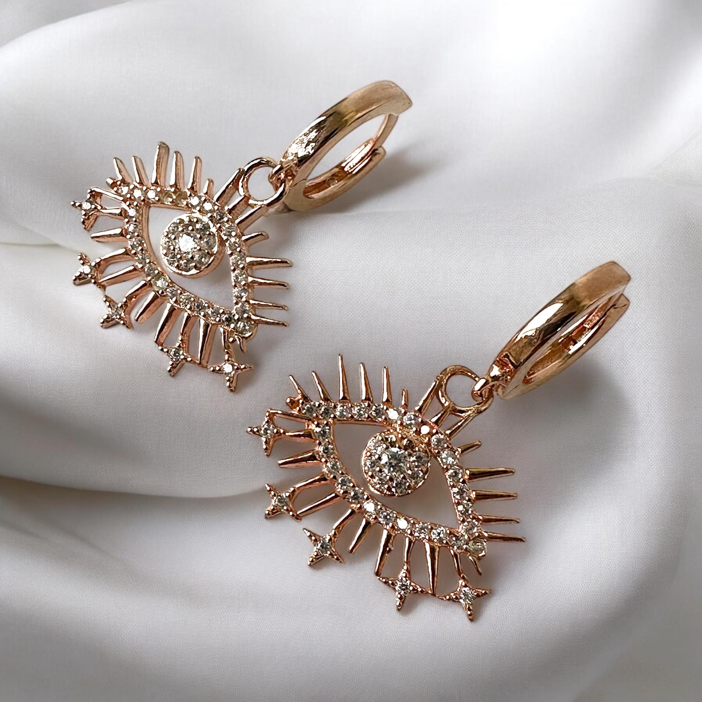 925 K Zircon Stone-set Dangle Eye Silver Earrings