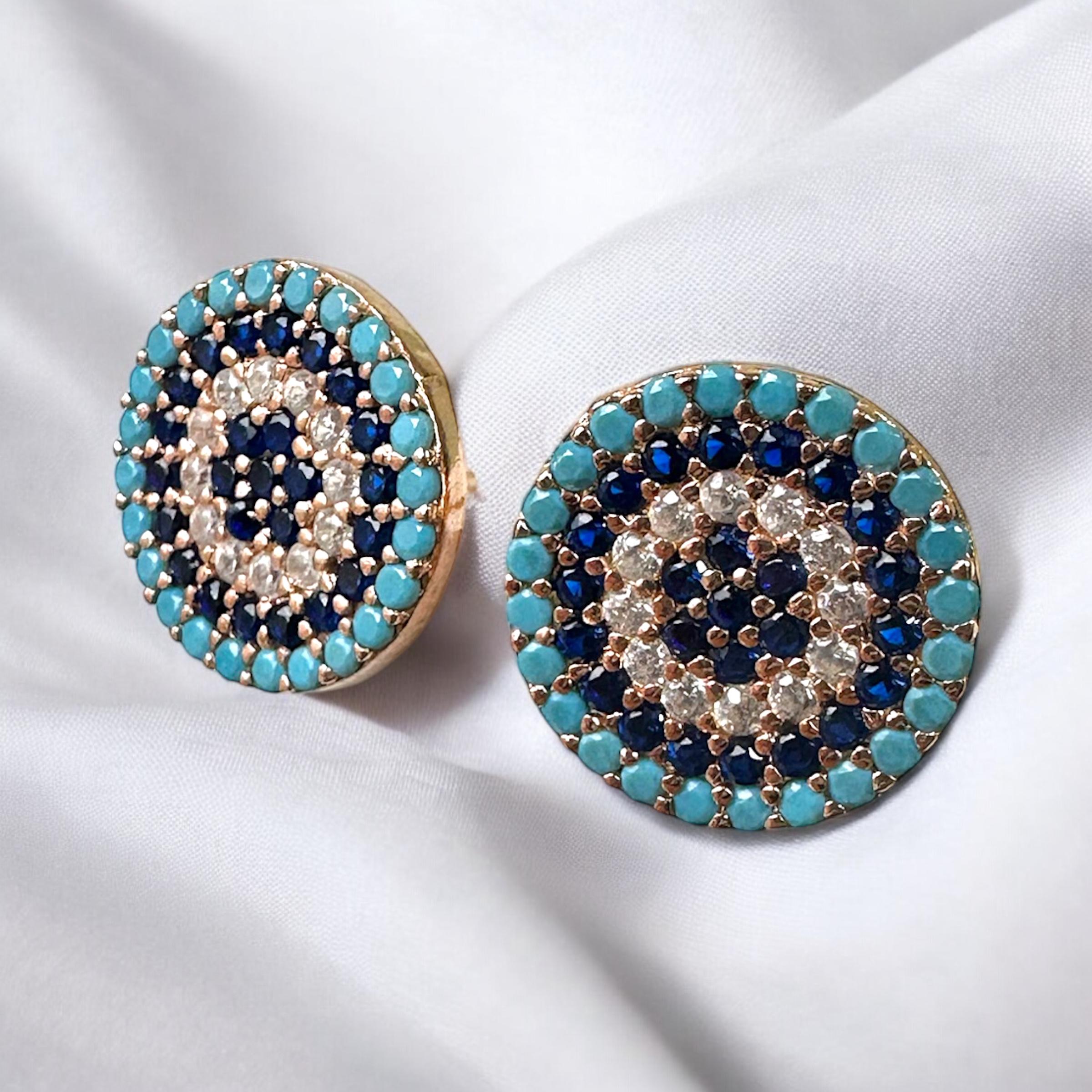 925 K Zircon Stone-set Evil Eye Bead Silver Earrings