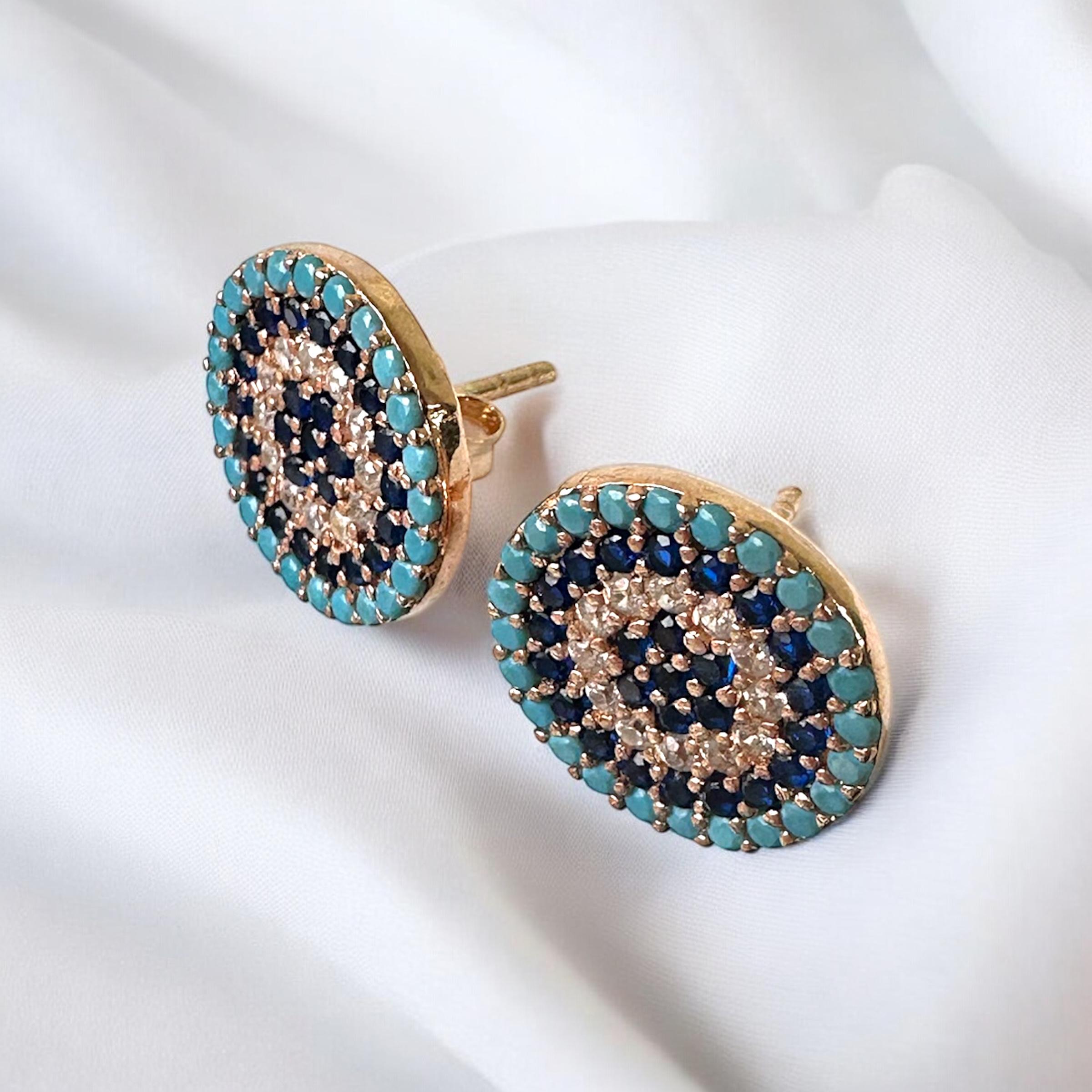 925 Sterling Zircon Stone Evil Eye Bead Silver Earring