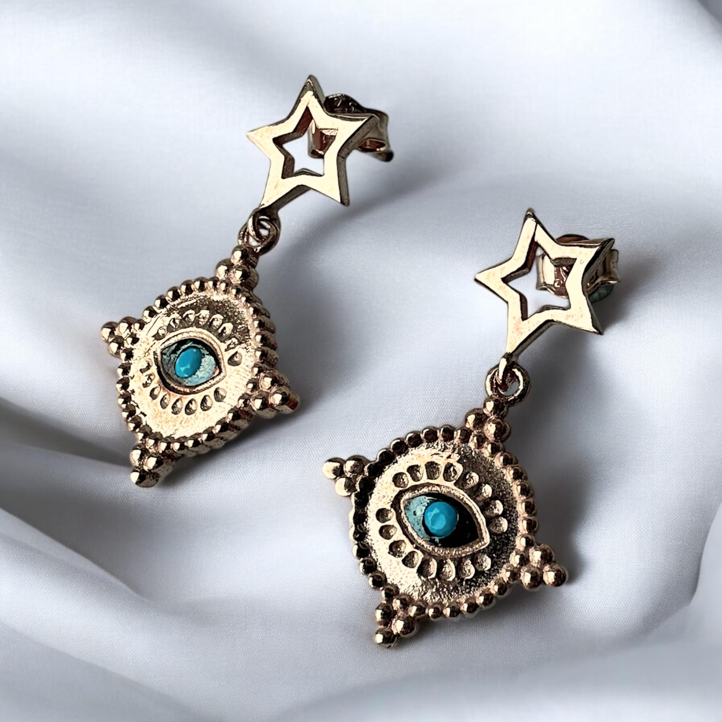 925 K Star Detailed Eye Silver Women's Earrings