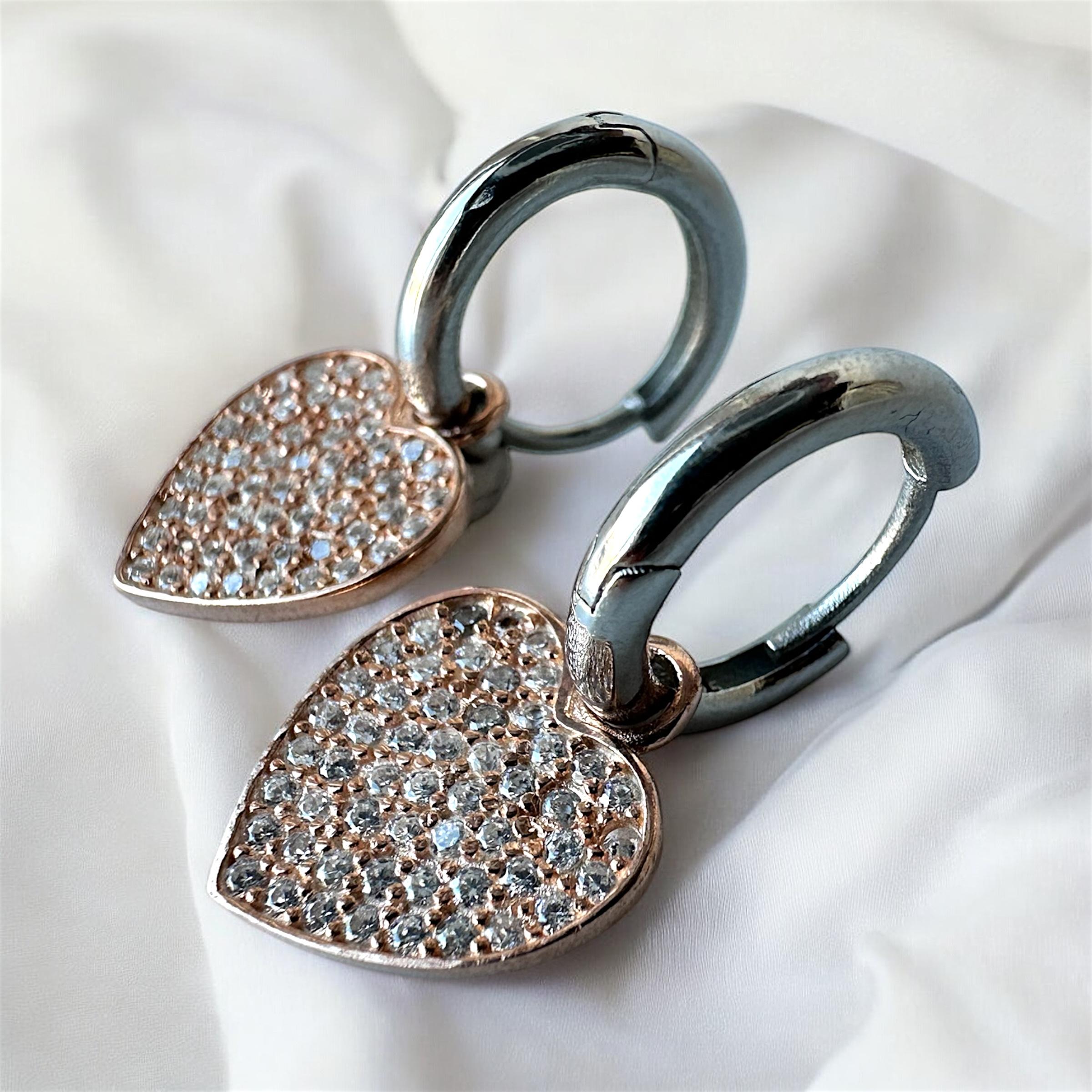 925 Sterling Silver Earrings with Rose Heart Stone
