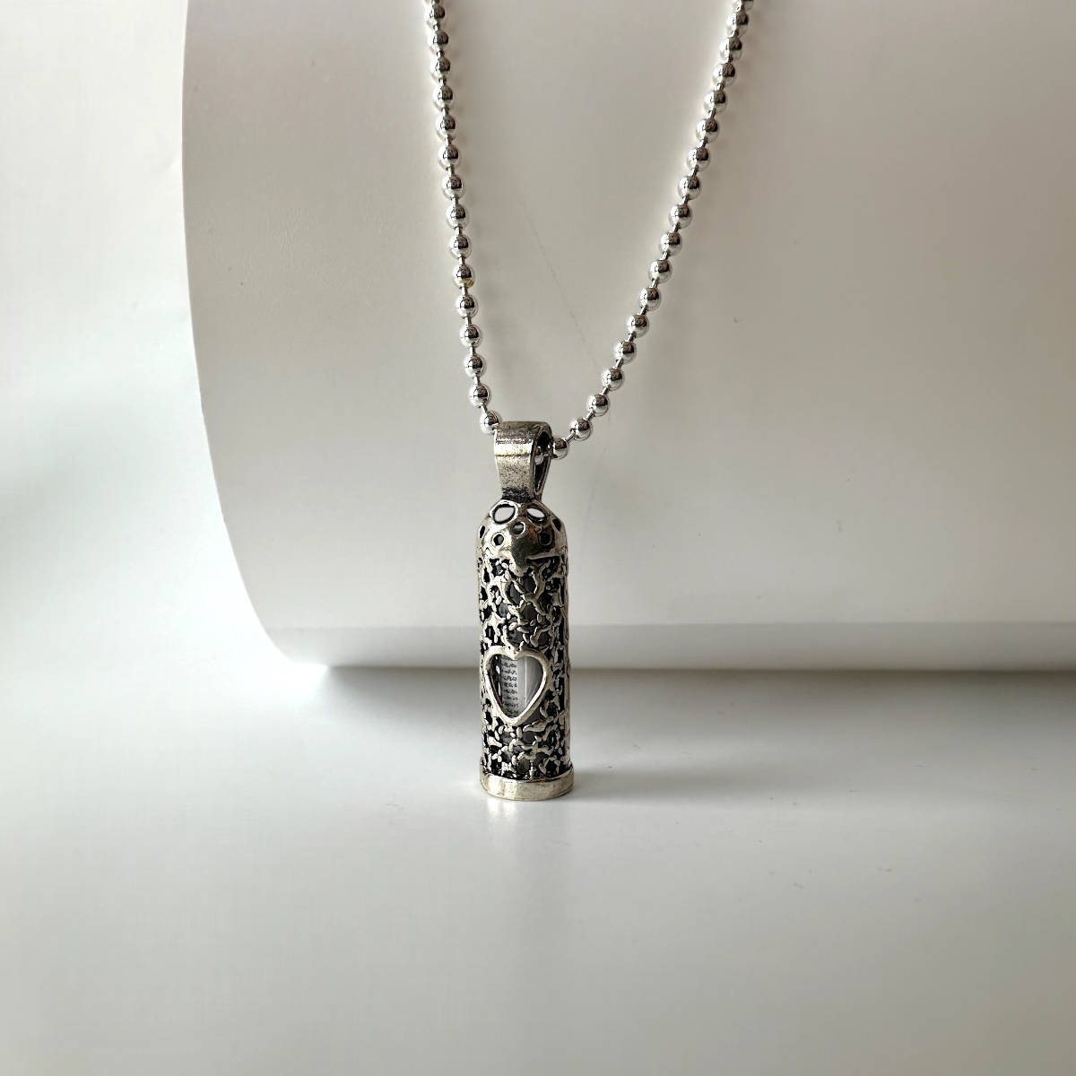 925 K Heart Patterned Cevşen Silver Necklace