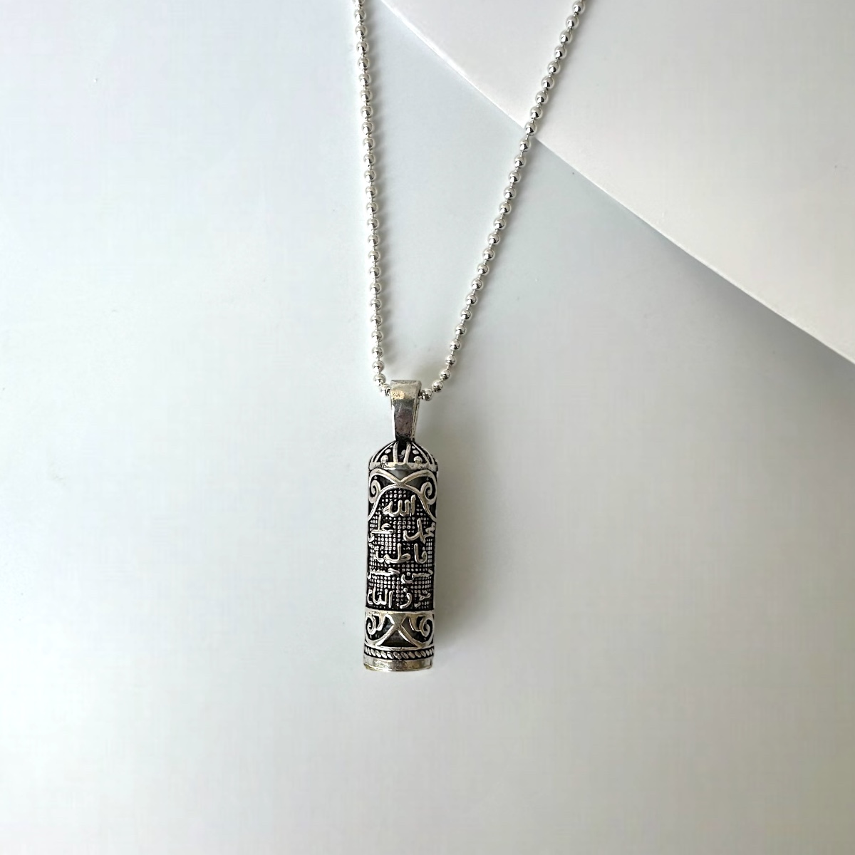 925 K Double Sided Cevşen Kebir Silver Necklace