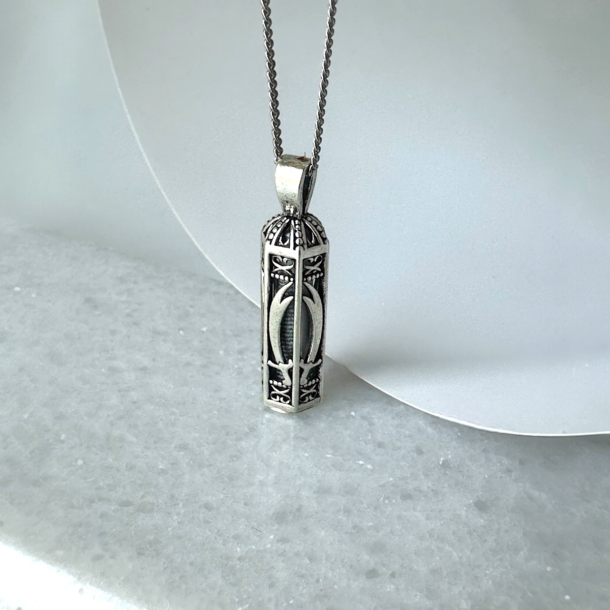 925 K Sword Design Cevşen Kebir Silver Necklace