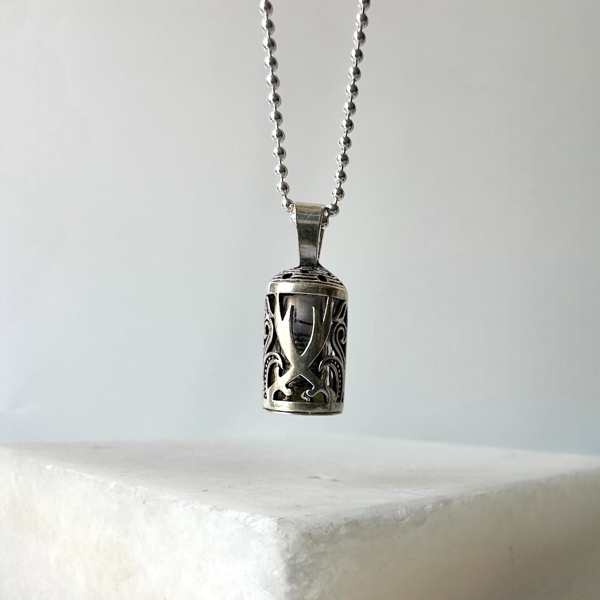 925 K Ali & Sword Motif Cevşen Silver Necklace