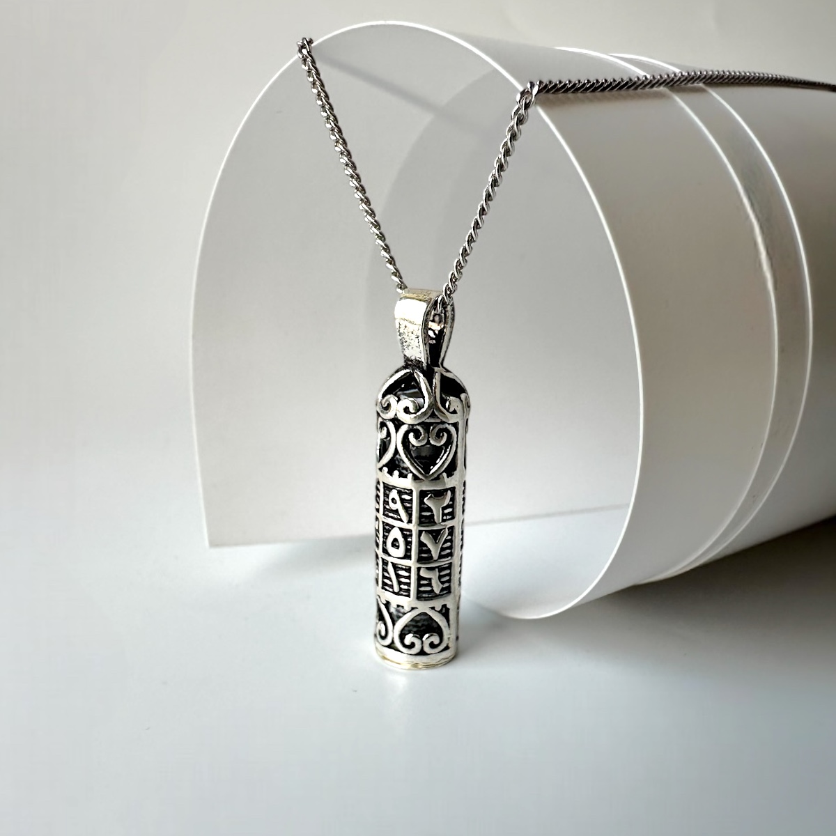 925 K Ebced Motif Cevşen Silver Necklace