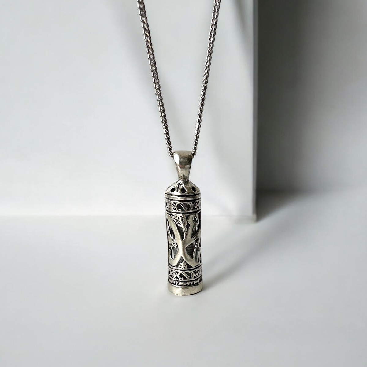 925 K Hz. Muhammed Engraved Cevşen Silver Necklace