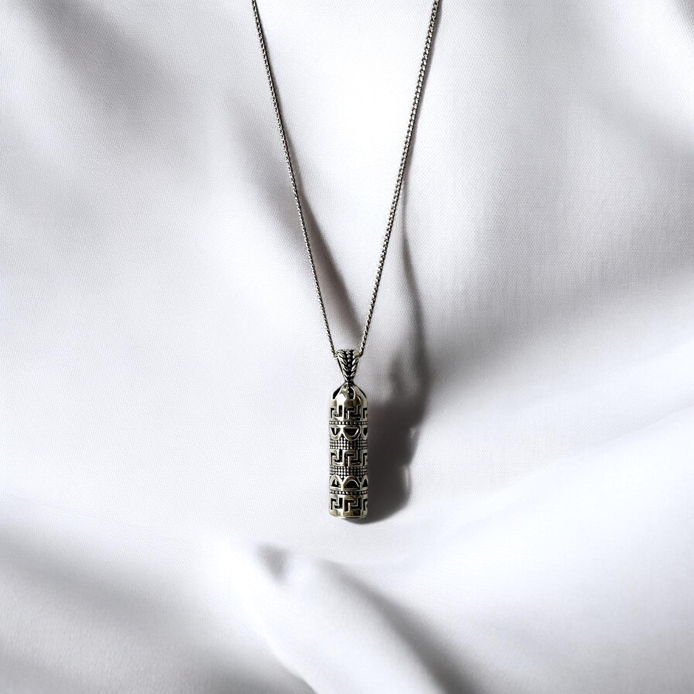 925 Sterling Silver Patterned Cevşen Necklace