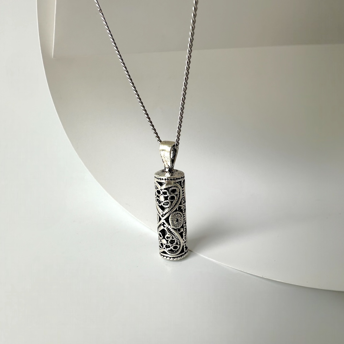 925 K Heart Cevşen Silver Necklace
