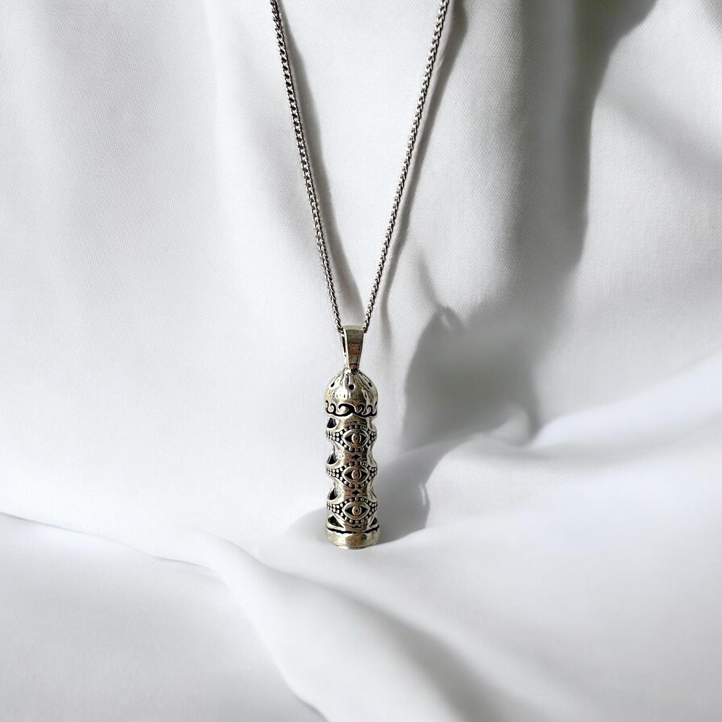 925 K Eye Patterned Cevşen Silver Necklace