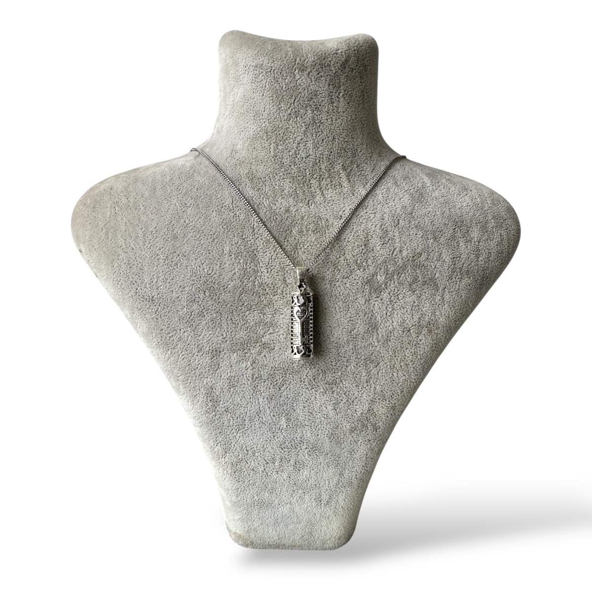 925 Sterling Silver Heart and Vav Cevşen Necklace