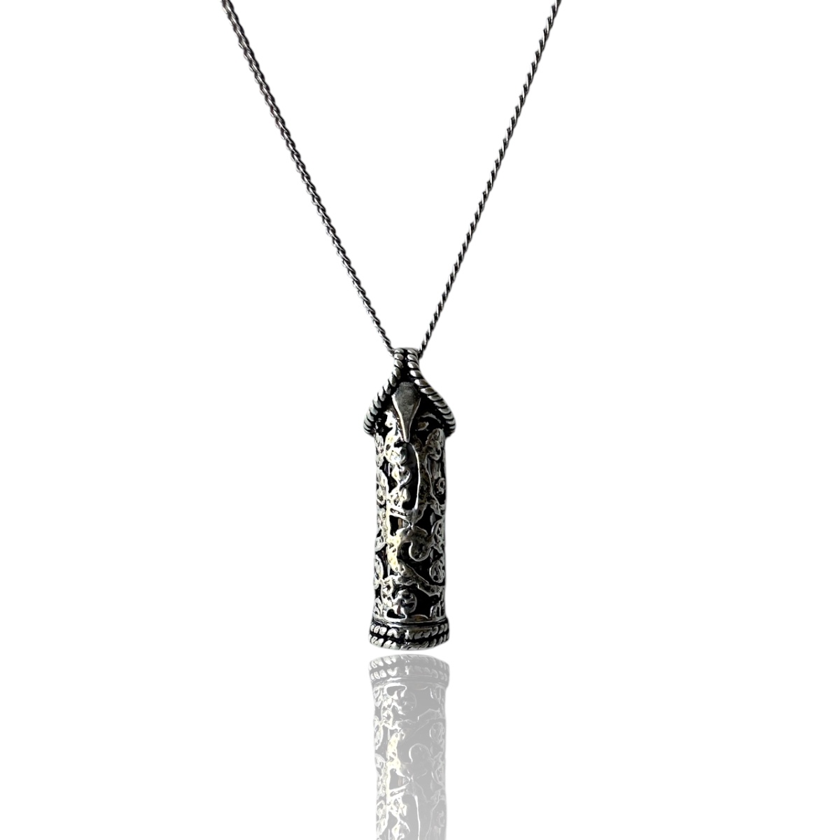 925 K Ivy Engraved Cevşen Silver Necklace