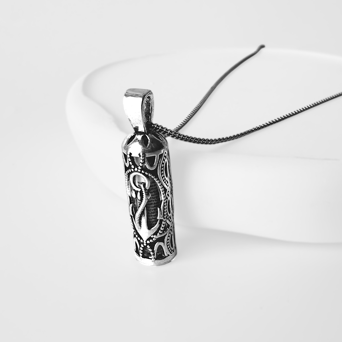 925 Sterling Silver Anchor Design Cevşen Necklace