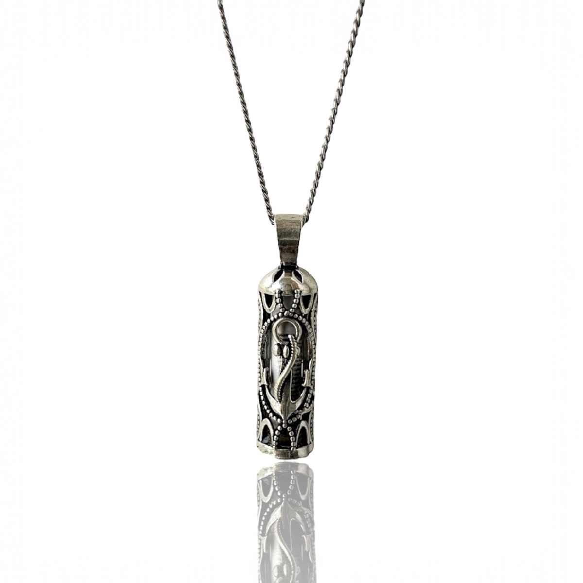 925 K Anchor Designed Cevşen Silver Necklace